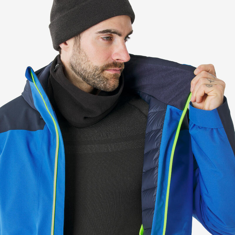 Geacă schi/snowboard JKT 500 călduroasă, impermeabilă albastru, negru bărbați 