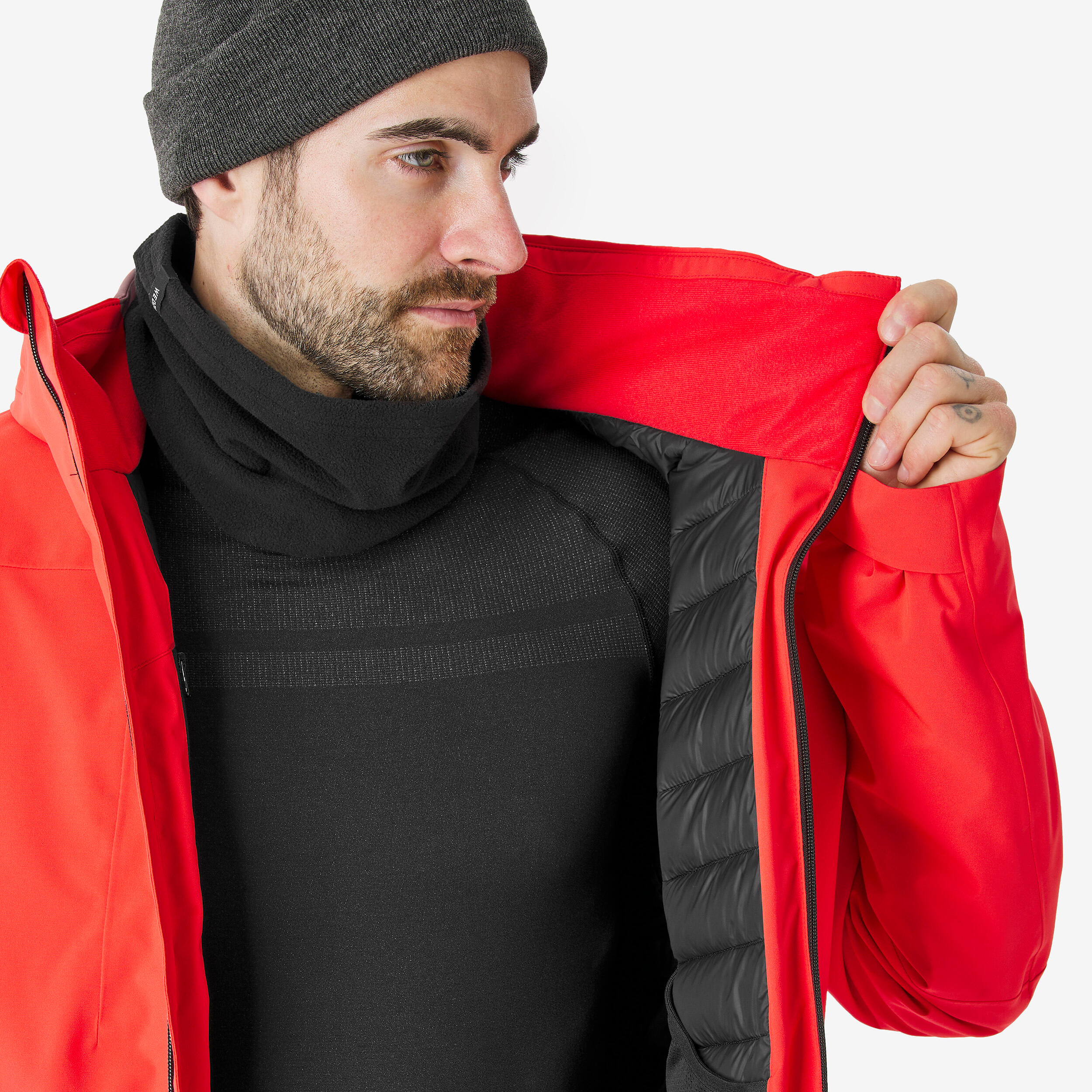 Men’s warm and waterproof ski and snowboard jacket, JKT 500 - Red