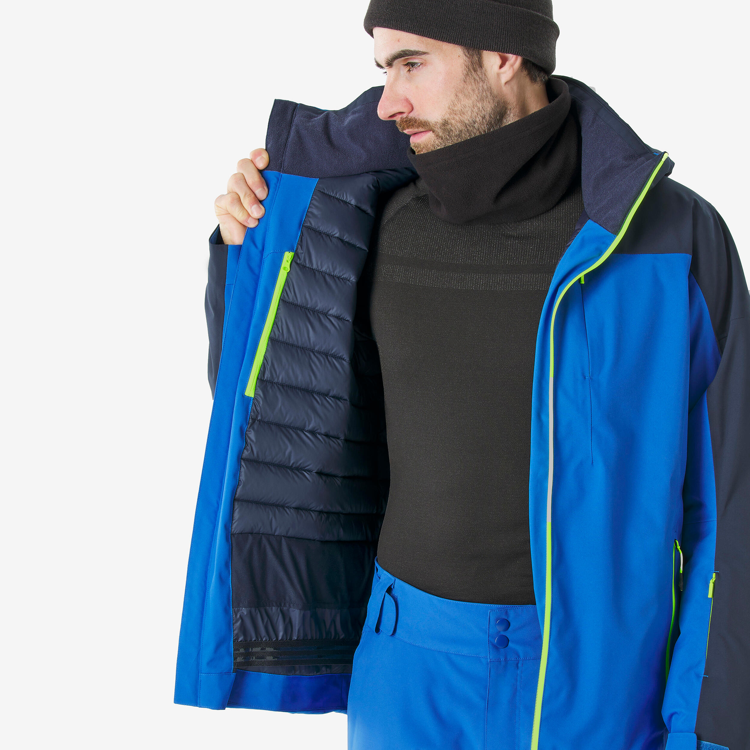 Veste de ski et snowboard chaude et imperméable homme, JKT 500 bleu et noir 7/11