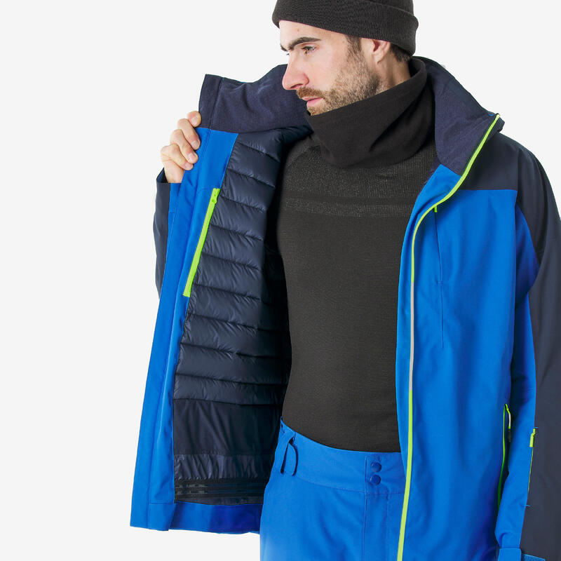 Geacă schi/snowboard JKT 500 călduroasă, impermeabilă albastru, negru bărbați 