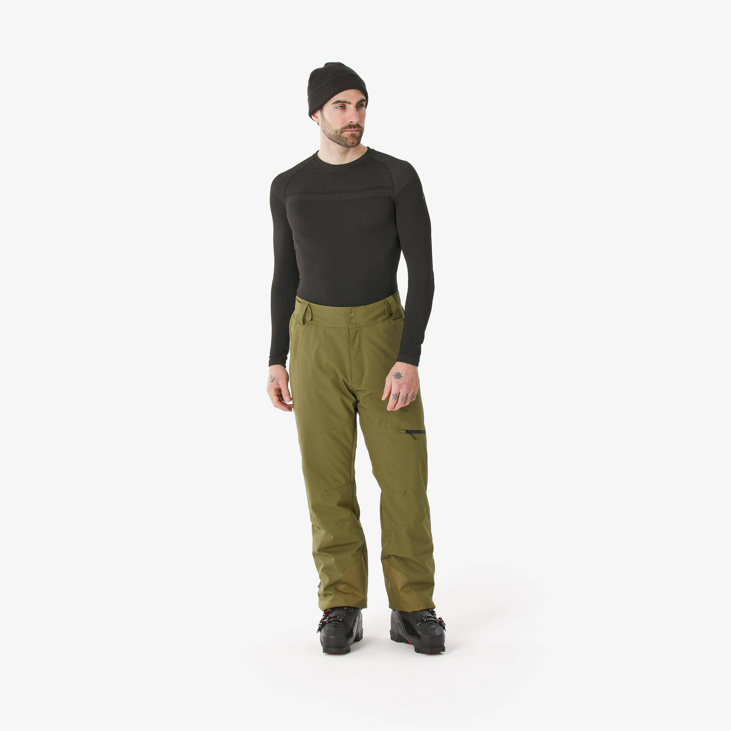 Men’s very warm and breathable  ski and snowboard trousers, 500 - Khaki -  2