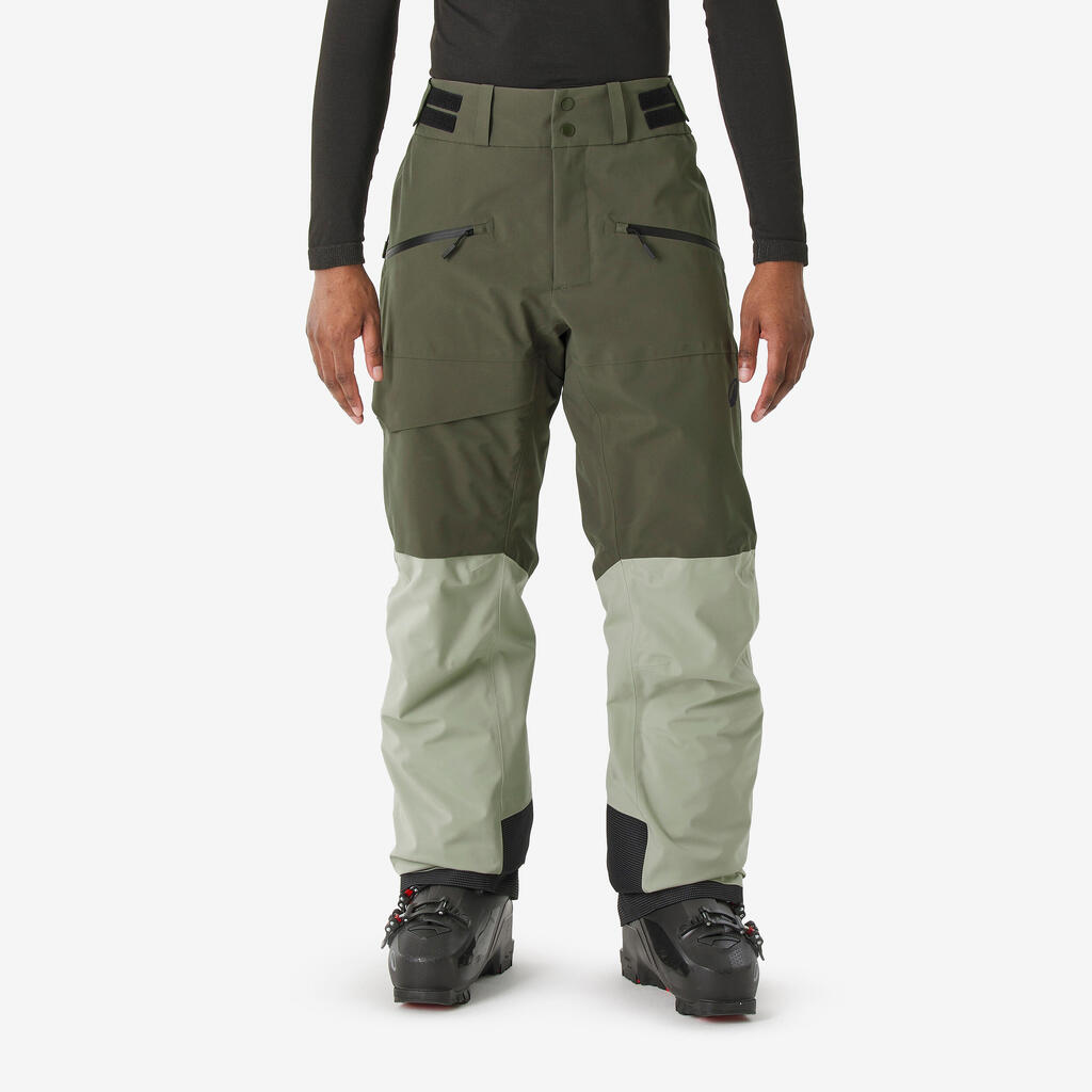 Zelene muške vodootporne i prozračne pantalone za skijanje i snoubording 500 AM