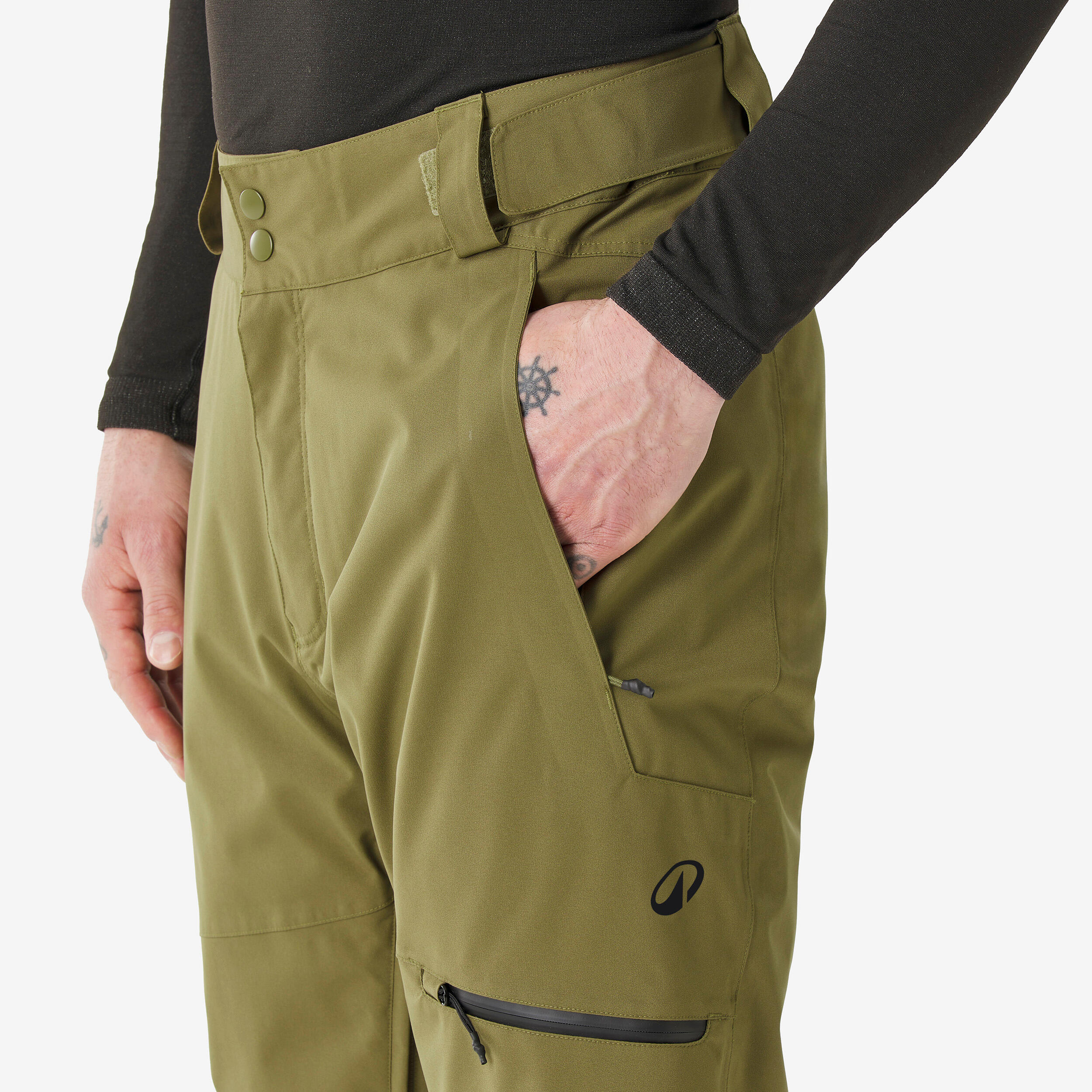 Men’s very warm and breathable ski and snowboard trousers, 500 - Khaki