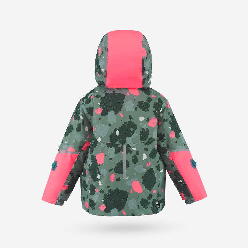 Roze-zelena dečja topla i podesiva jakna za skijanje 500 (1–5 godina)