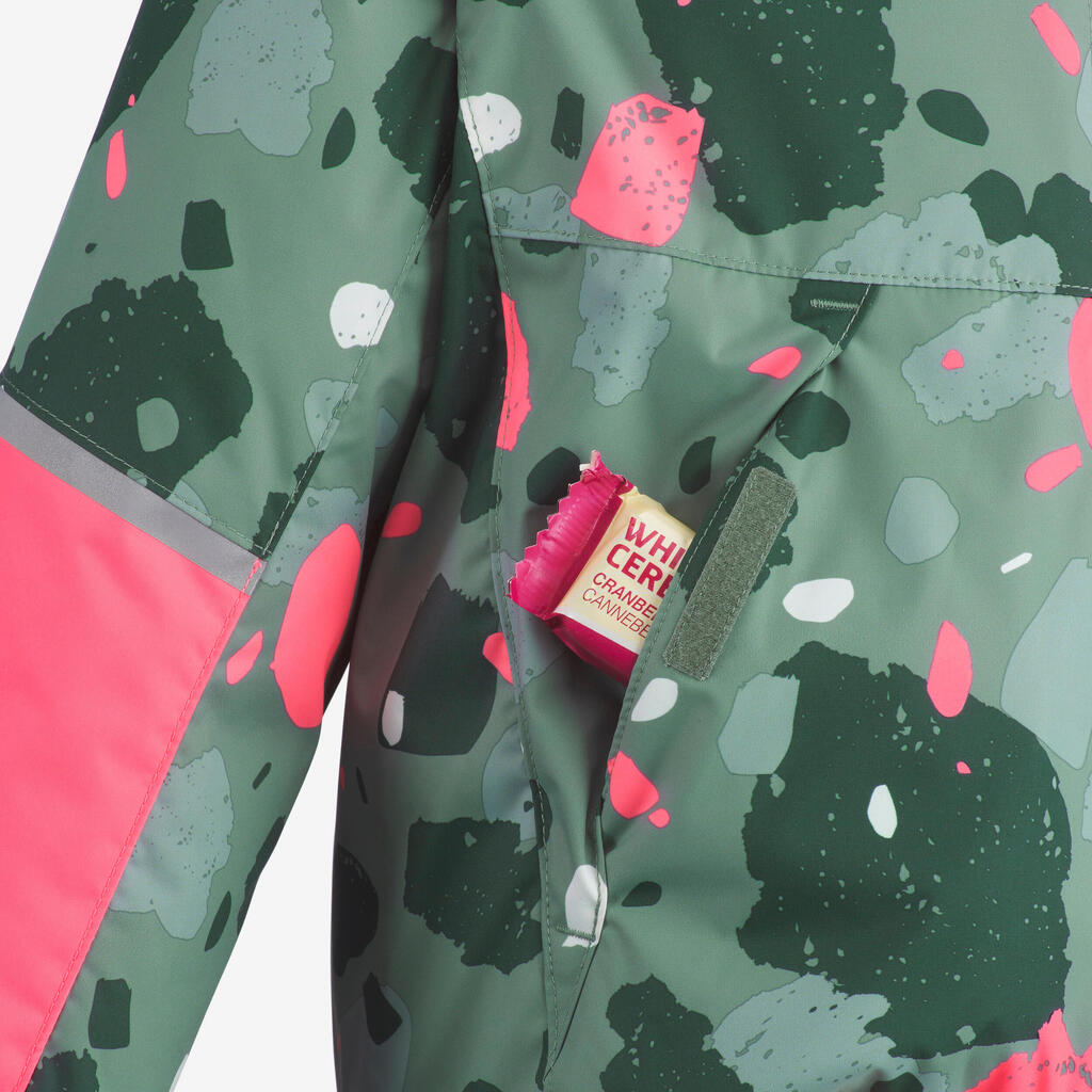 Roze-zelena dečja topla i podesiva jakna za skijanje 500 (1–5 godina)