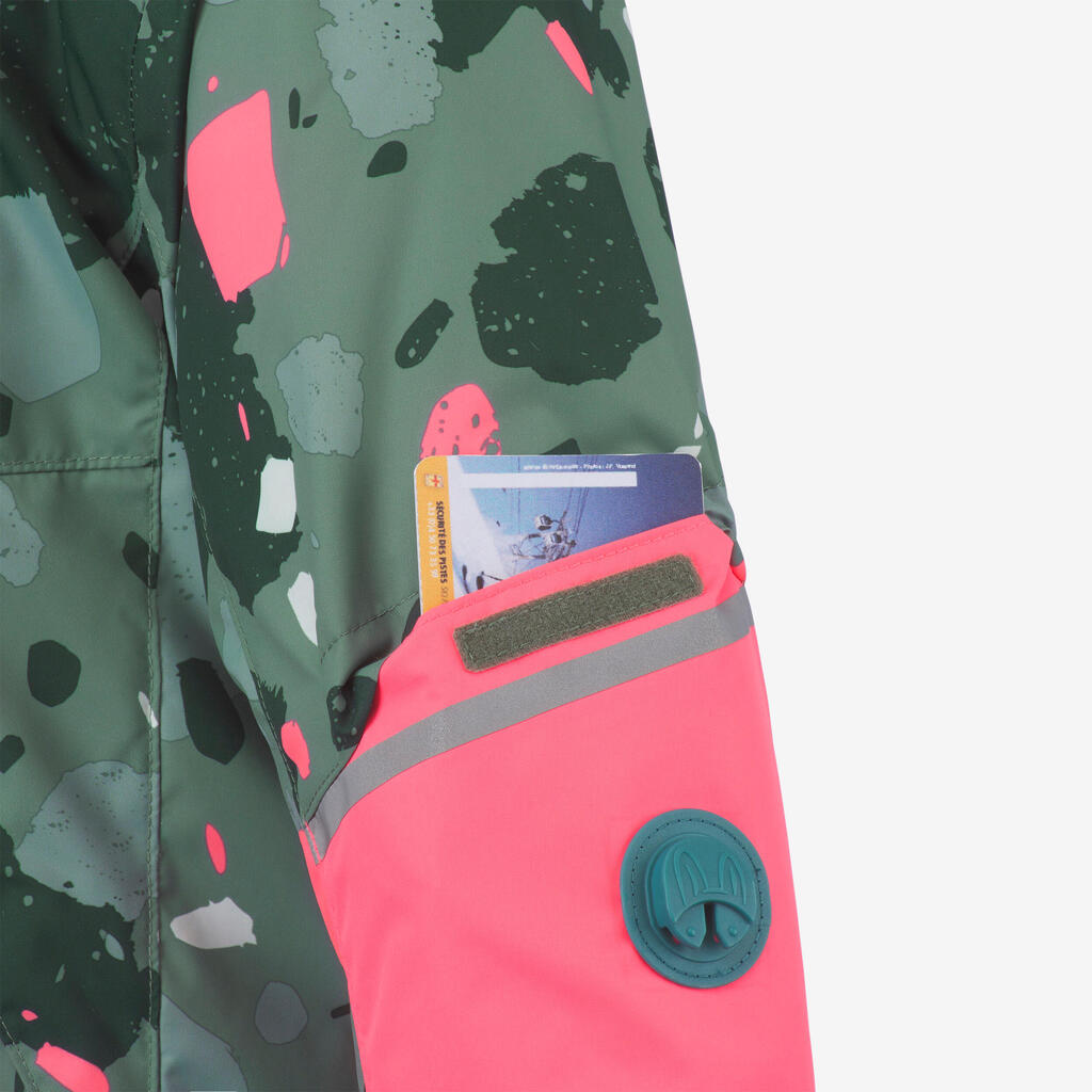 Roze-zelena dečja topla i podesiva jakna za skijanje 500 (1–5 godina)