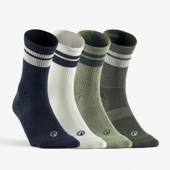 CHAUSSETTES DE SPORT HAUTES RS 300 KAKI BLEU EN LOT DE 4.