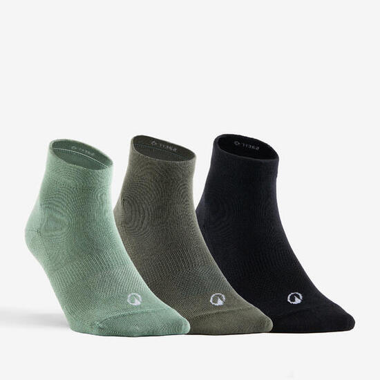 CHAUSSETTES DE SPORT MI-HAUTES RS 160 KAKI NOIR LOT DE 3.
