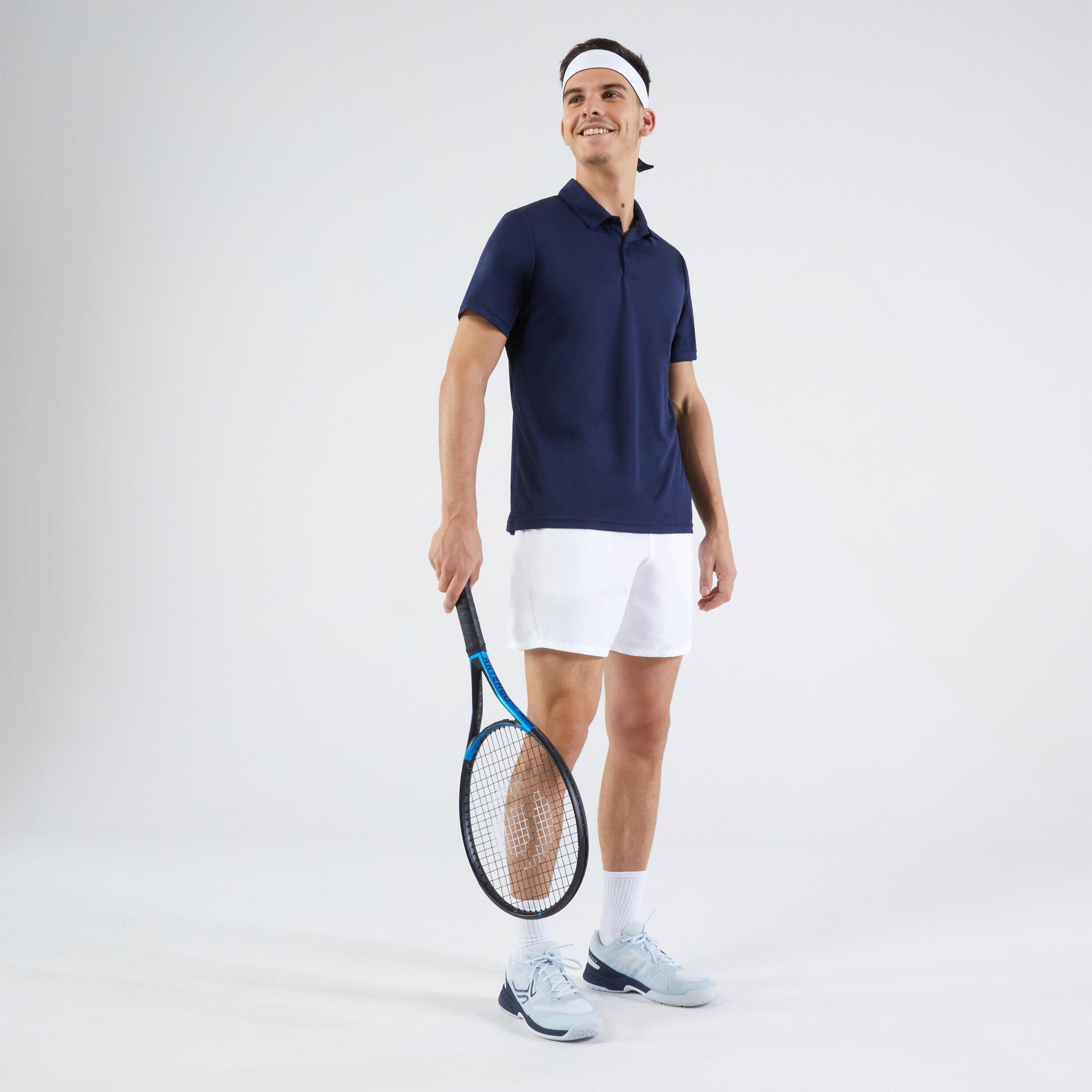 Men's Tennis Short-Sleeved Polo Shirt Essential - Dry 100 Navy - KUIKMA