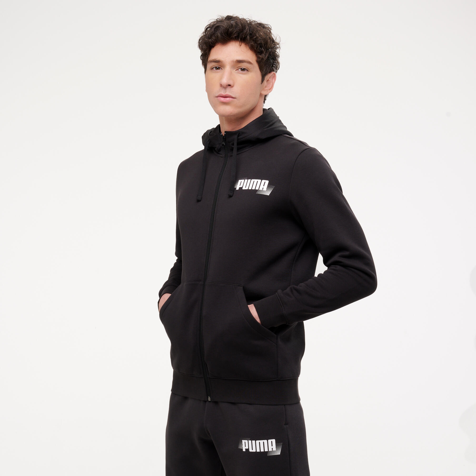 PUMA Pánska fitness mikina so zipsom, čierna S
