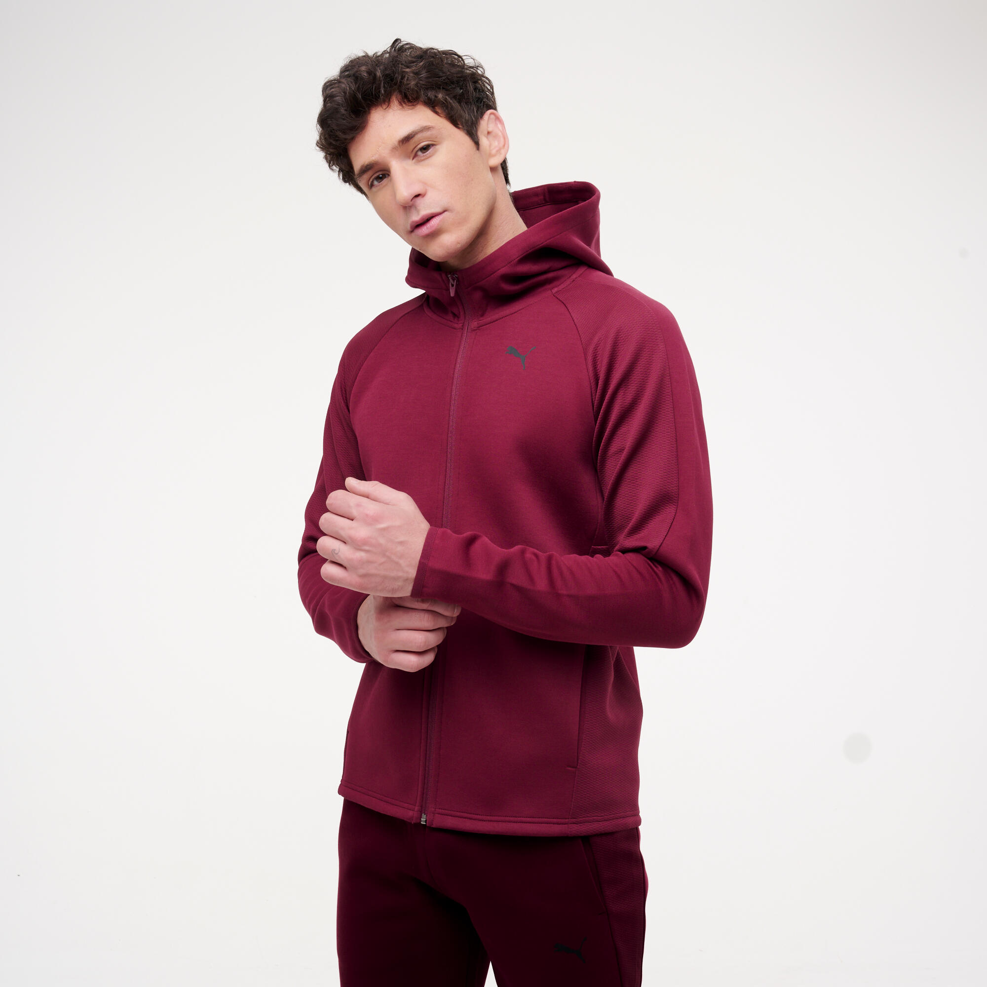 DECATHLON Men's Active Zip-Up Hoodie - Burgundy