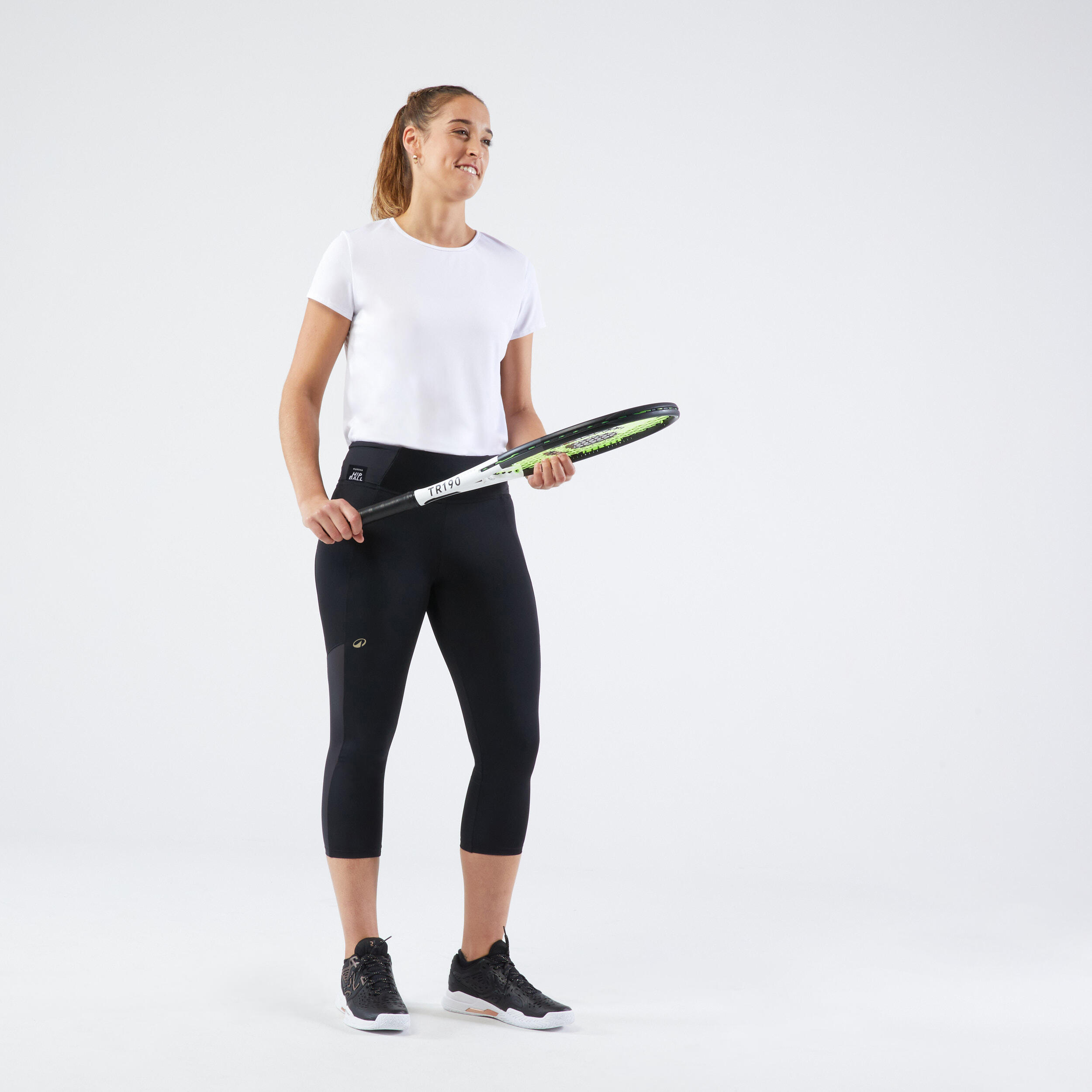 Women Tennis Cropped Leggings - Hip Ball Black - KUIKMA