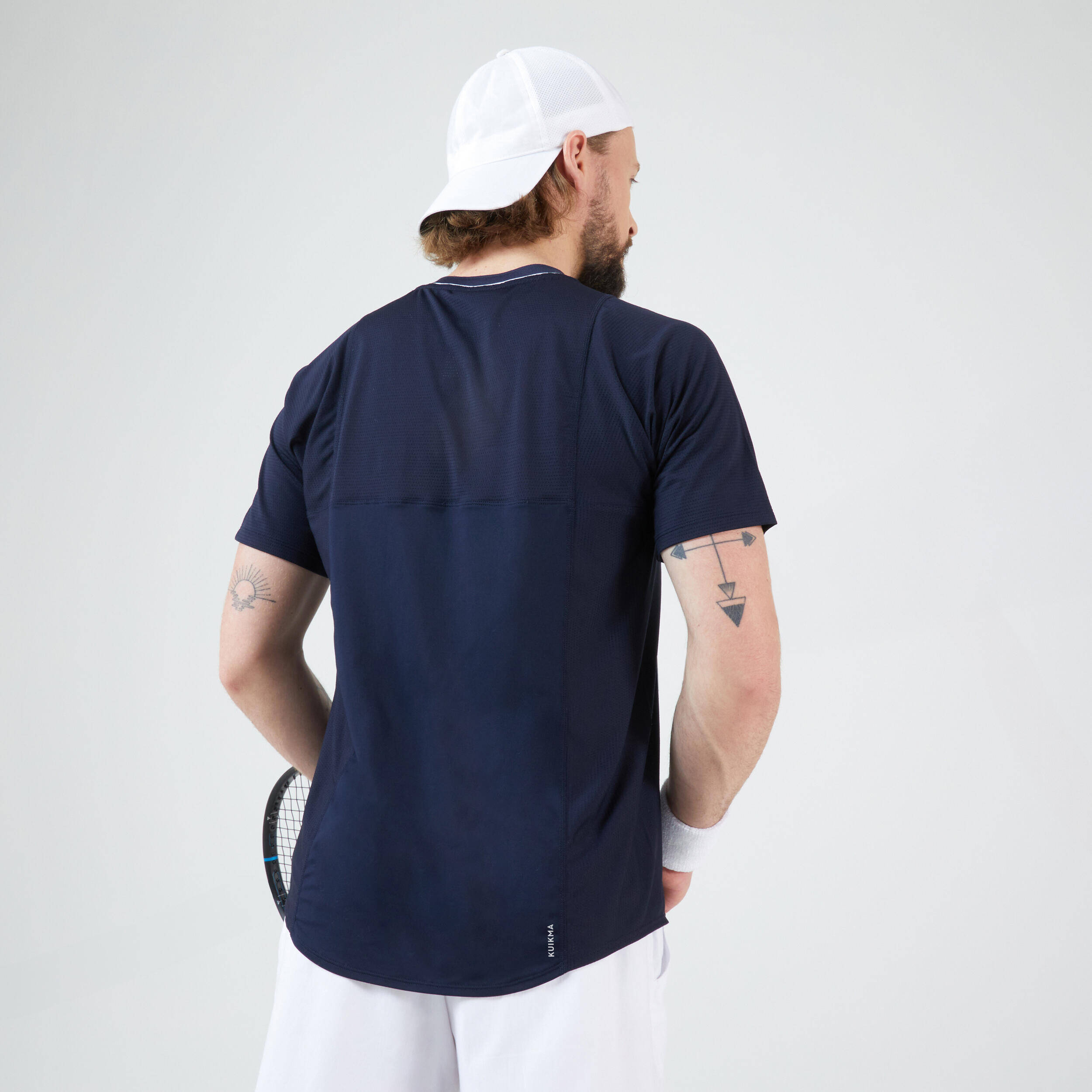Men's Tennis T-Shirt Short Sleeved Quick Dry Navy White -  3