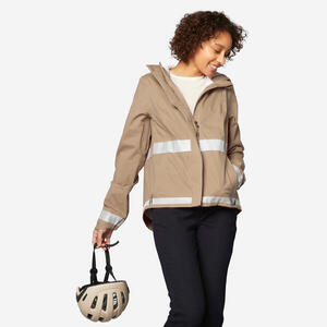 Chaqueta Ciclismo Urbano 540 Mujer Beis Visibilidad Nocturna Impermeable