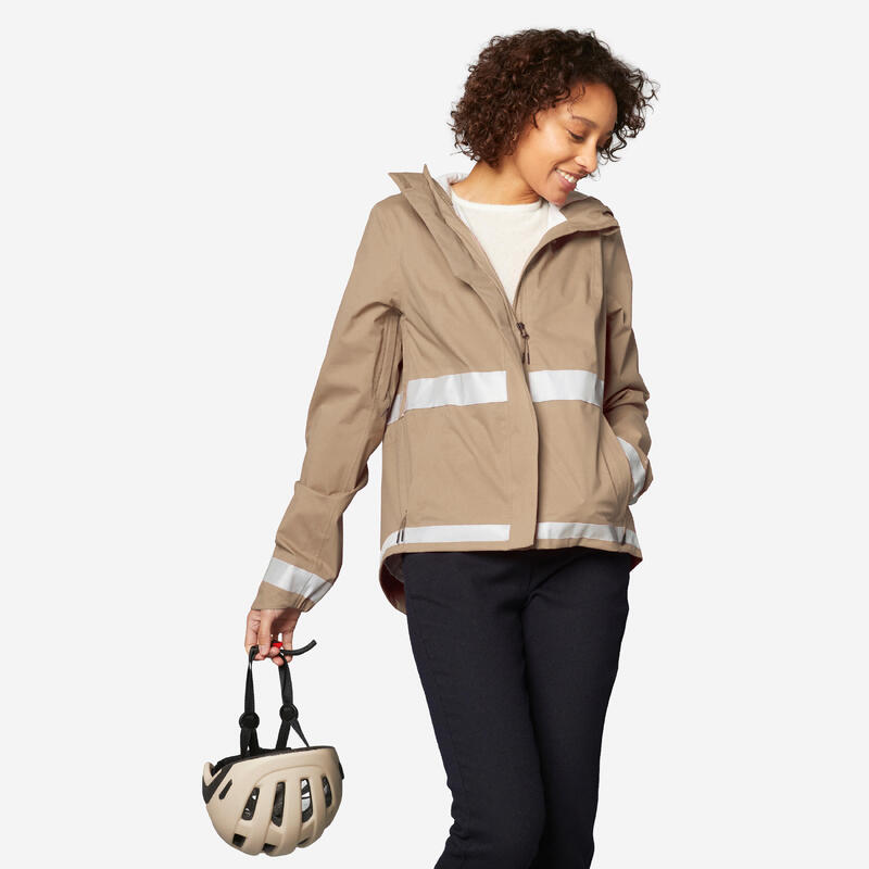 Veste pluie velo ville visibilite nuit 540 femme beige