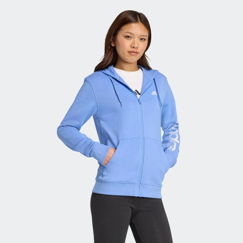 Hanorac cu glugă și fermoar ADIDAS Albastru Damă