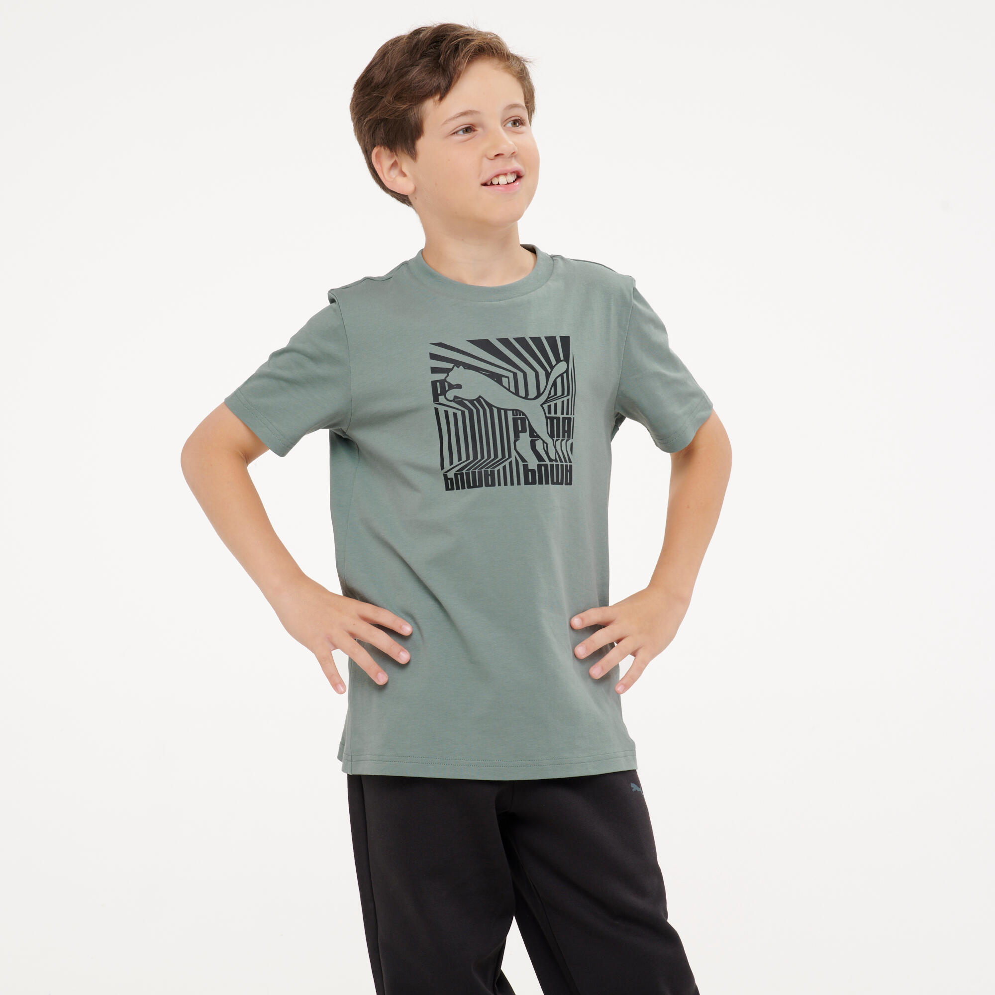 Kids' Cotton Print T-Shirt - Green 2/6