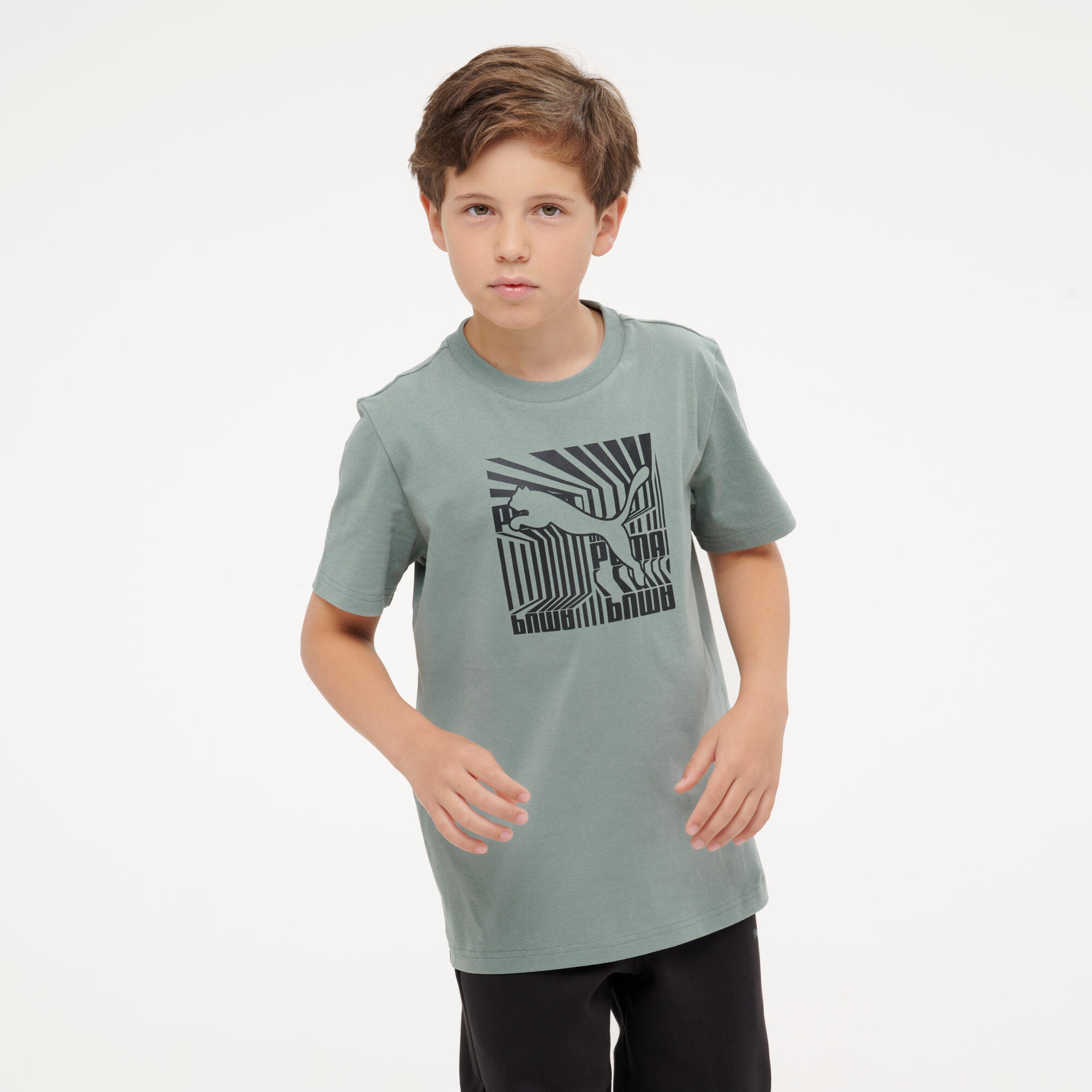 PUMA Camiseta Niños Verde Estampado Algodón
