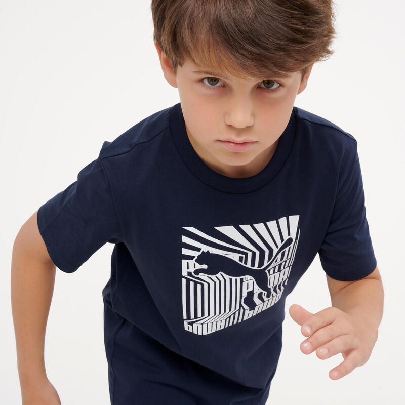 Tricou bumbac Educație fizică cu imprimeu Puma Bleumarin Copii