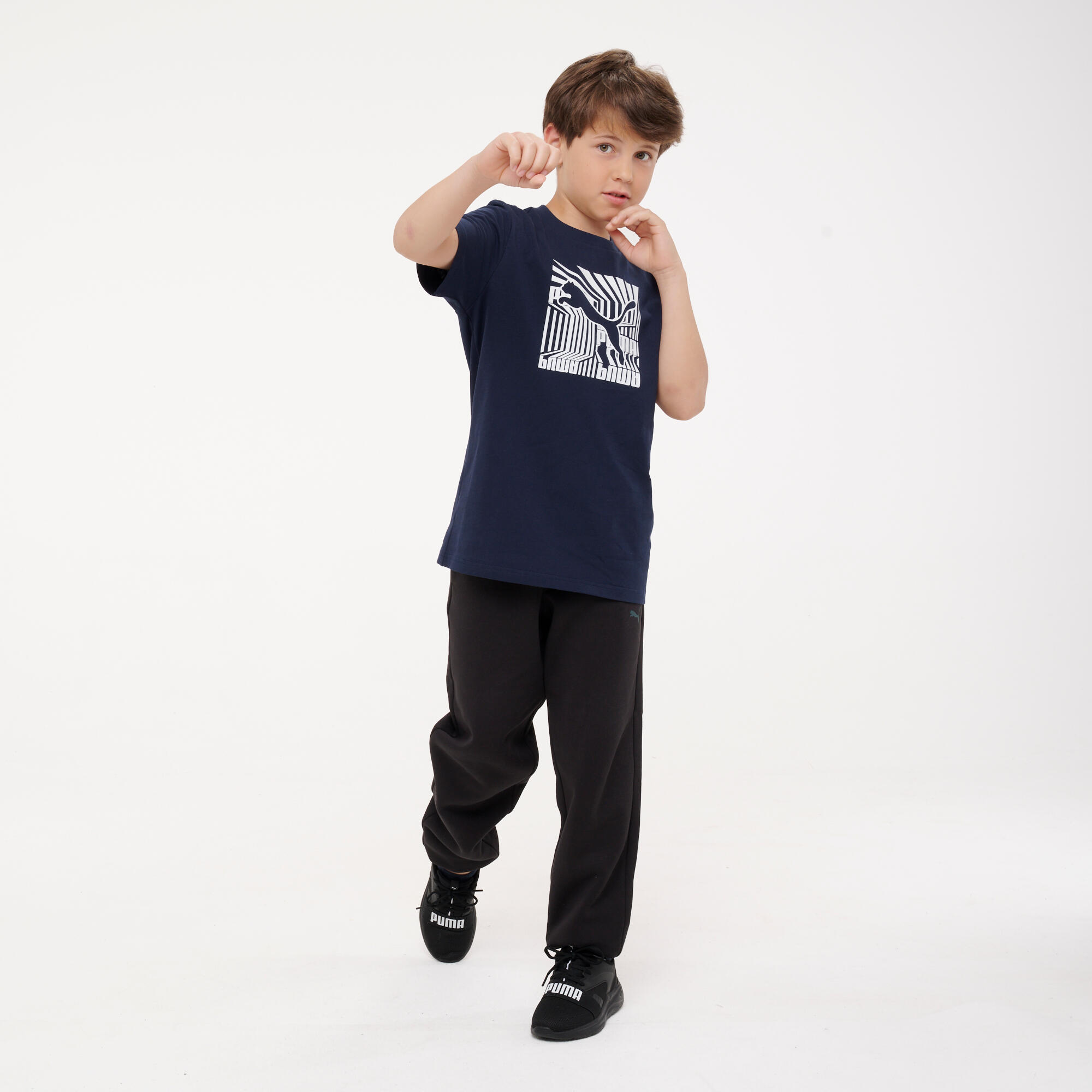 T-shirt Puma bambino ginnastica regular fit cotone blu stampata 4/6