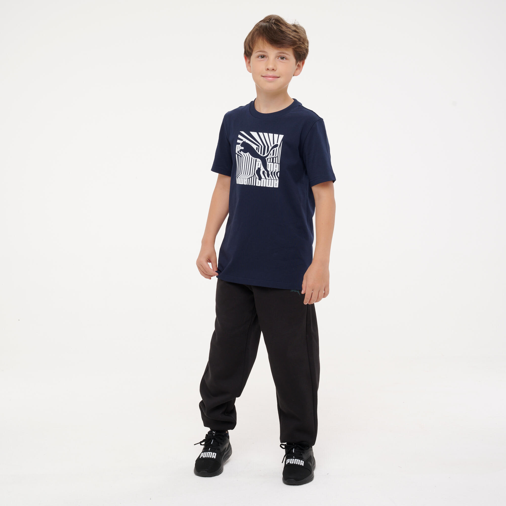 T-shirt Puma bambino ginnastica regular fit cotone blu stampata 3/6