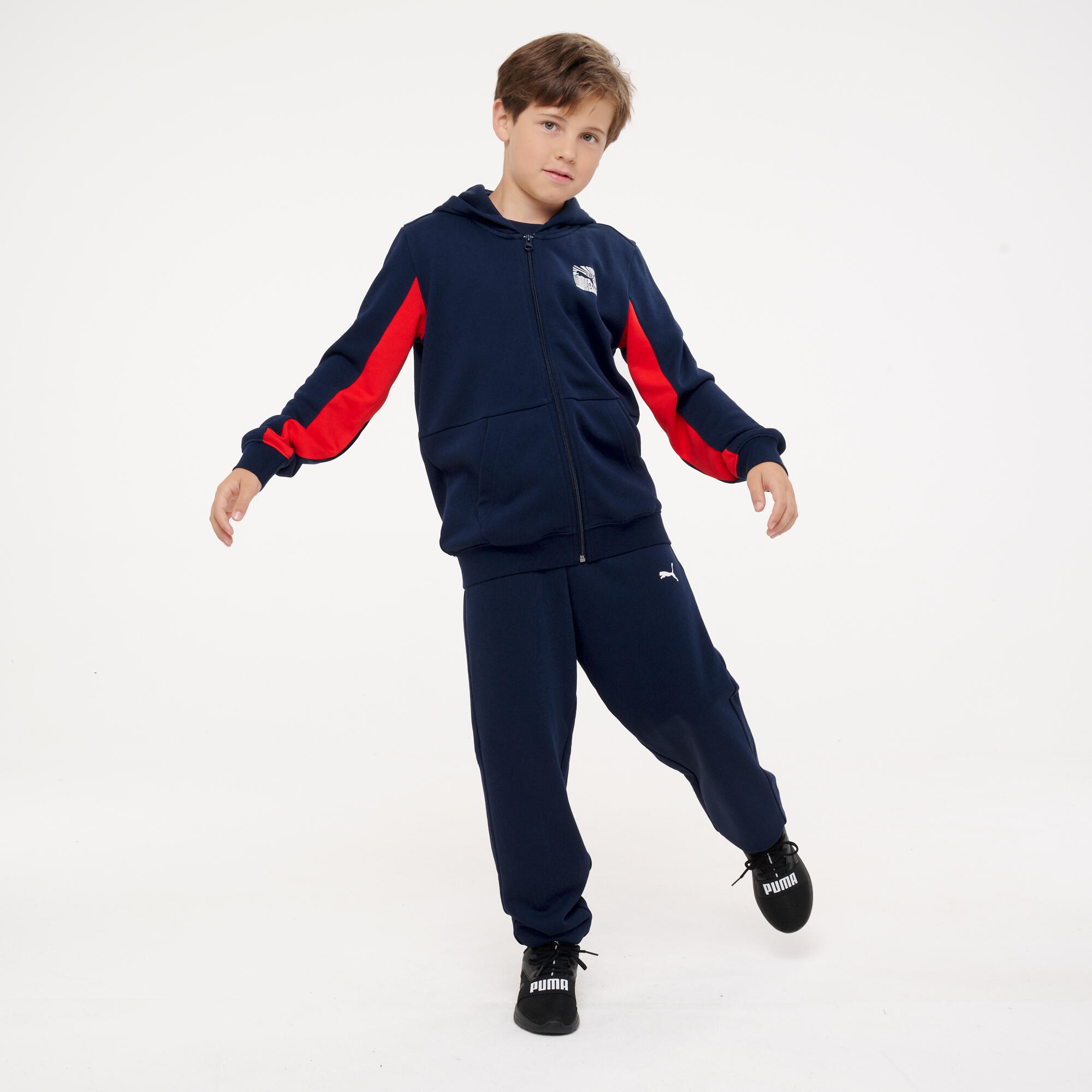 Fato de treino com fecho de educação física criança azul/vermelho