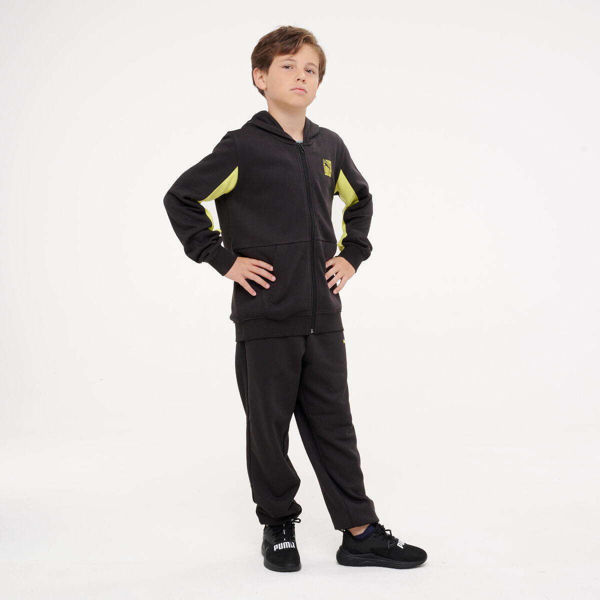 Ensemble de survêtement zippé enfant, noir et jaune