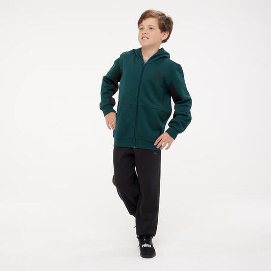 Tuta Puma bambino ginnastica con zip felpata verde-nero