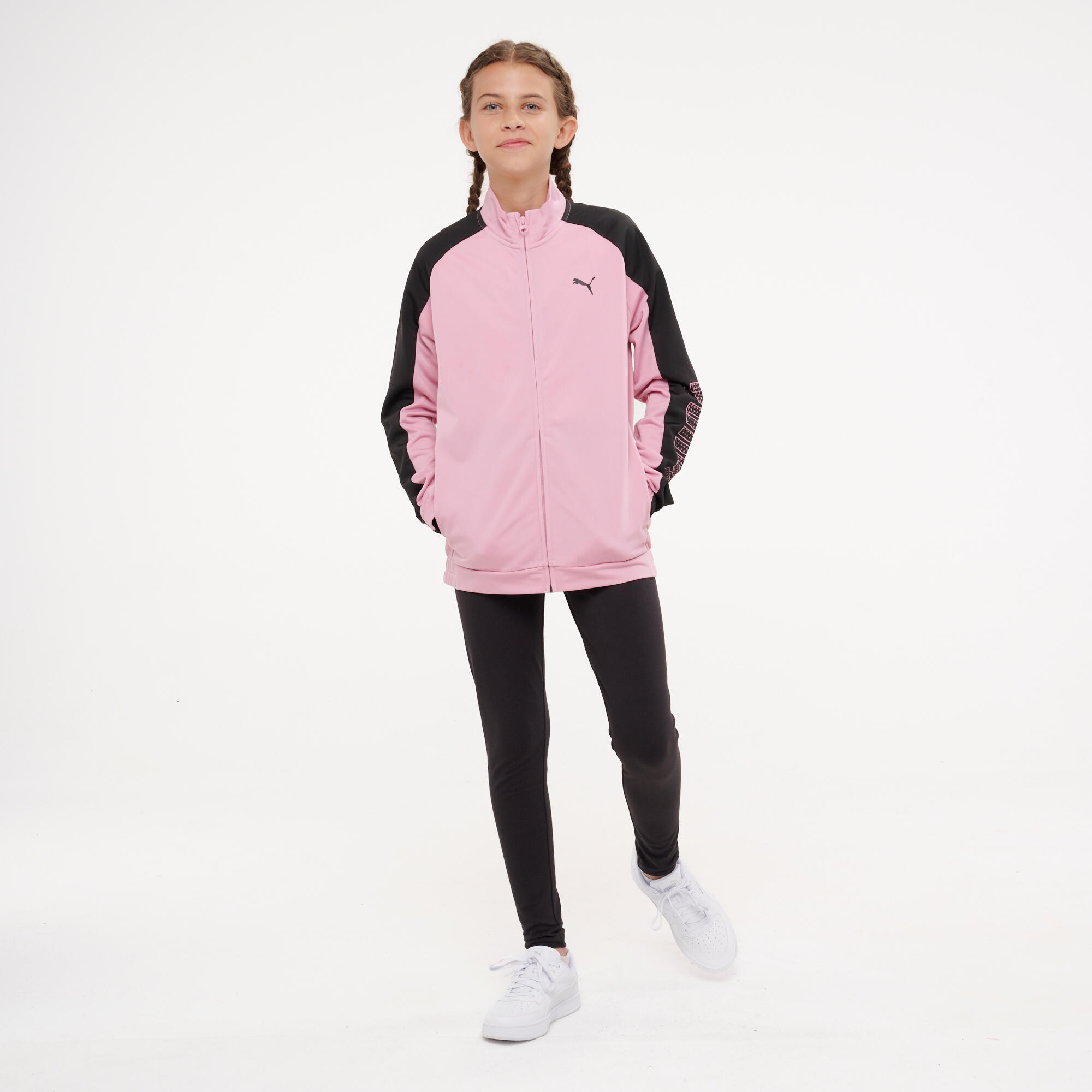 Puma Trainingsanzug Kinder Polyester – schwarz/rosa | 04069159613048 Puma Trainingsanzug Kinder Polyester – schwarz/rosa | 04069159613048