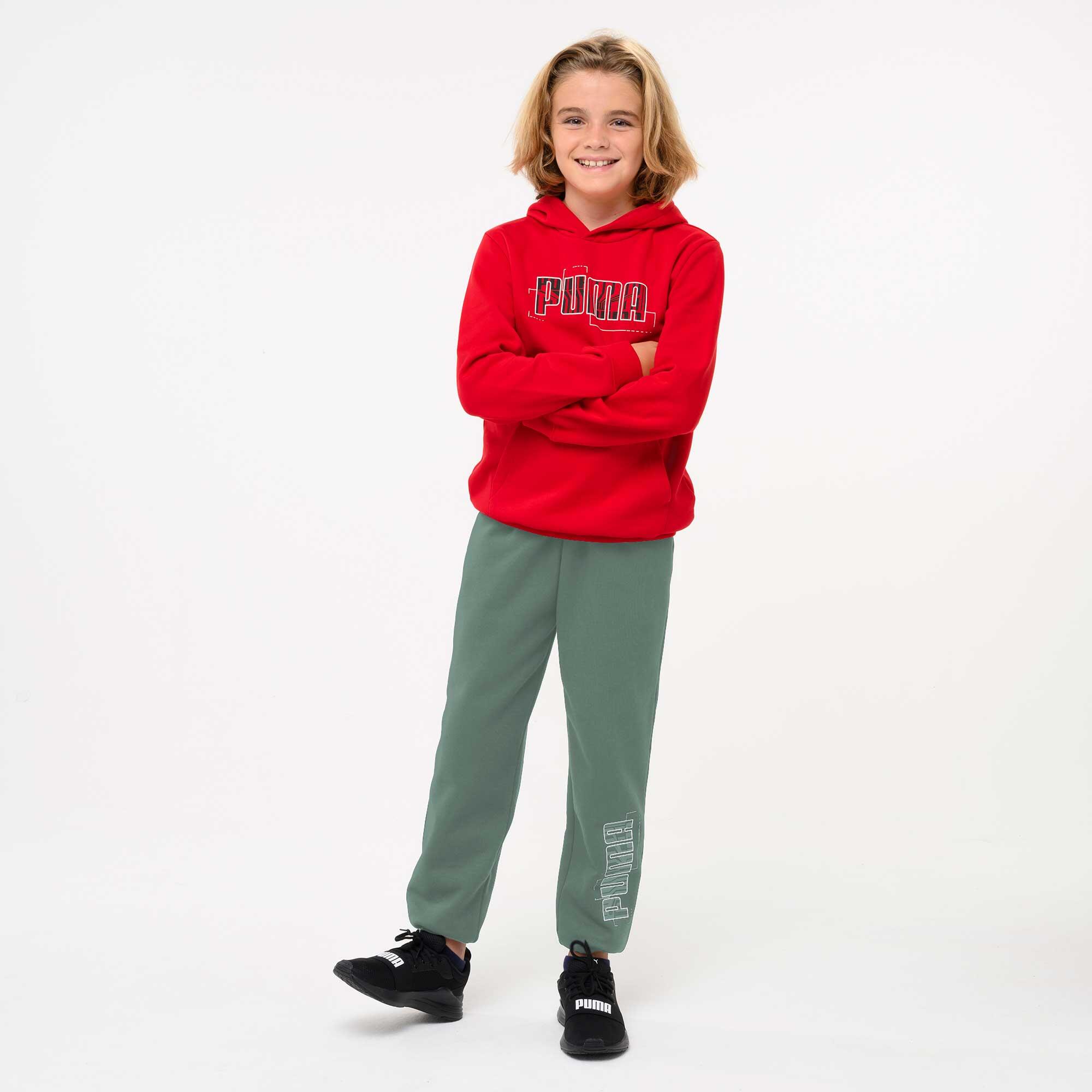Pantaloni tuta Puma bambino ginnastica regular fit felpati verdi 2/6