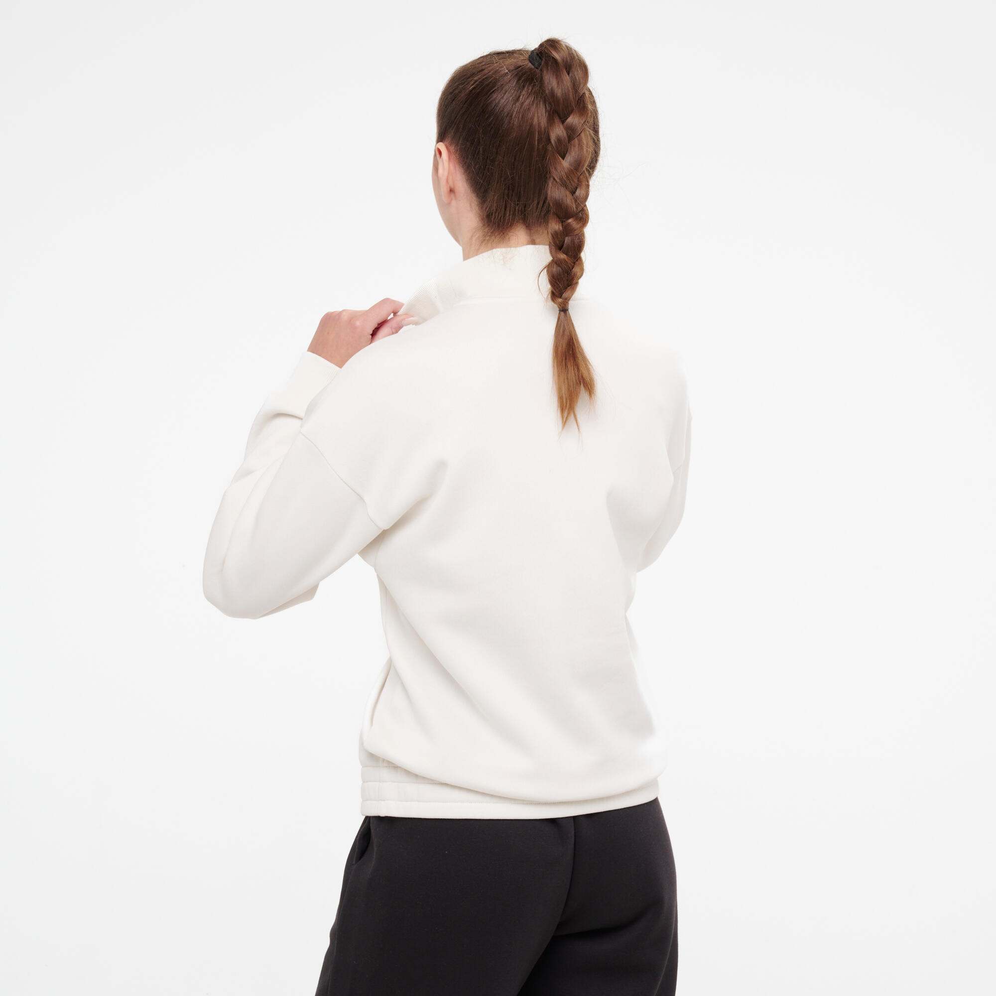 Sweat à col zippé en coton femme, blanc 2/6