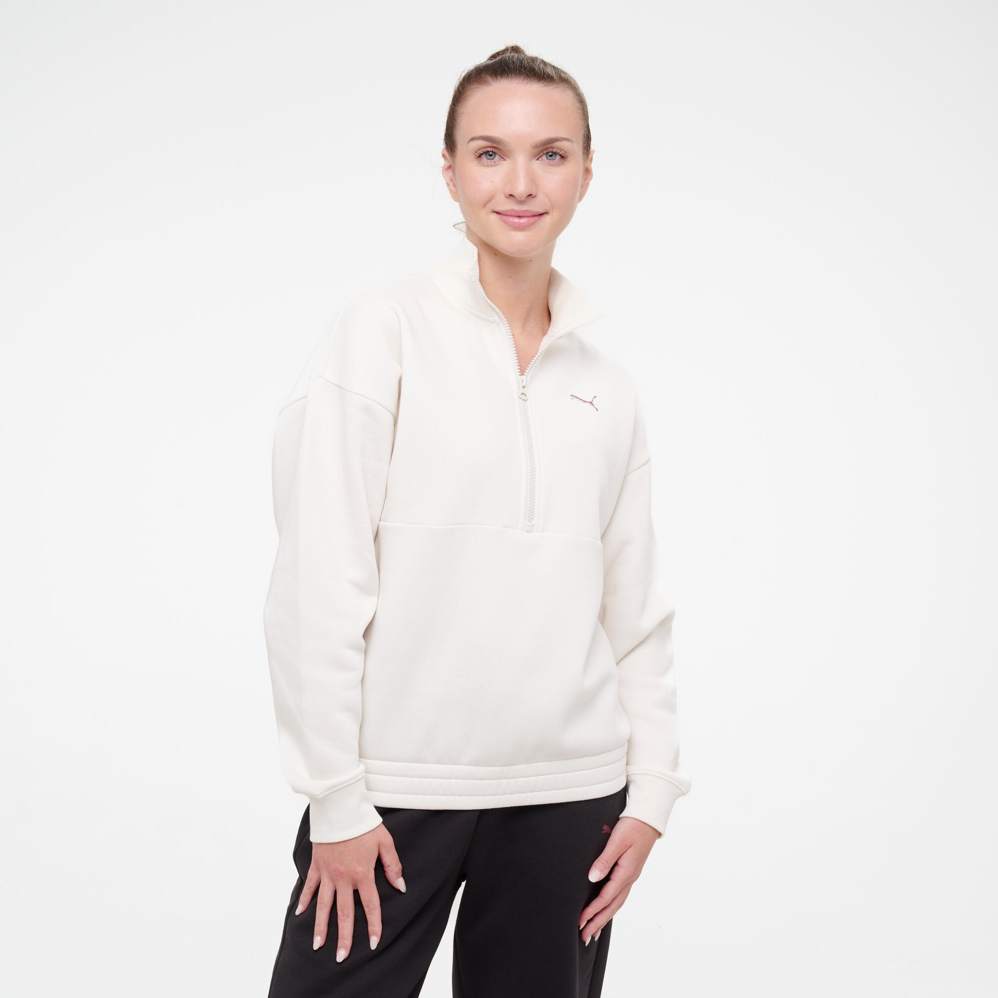 PUMA Women's Cotton Zip-Up Neck Sweatshirt - White