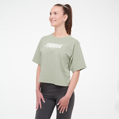 T-Shirt Damen Crop Baumwolle - khaki