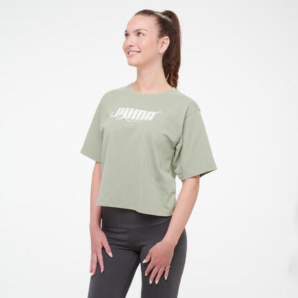 T-Shirt Damen Crop Baumwolle - khaki