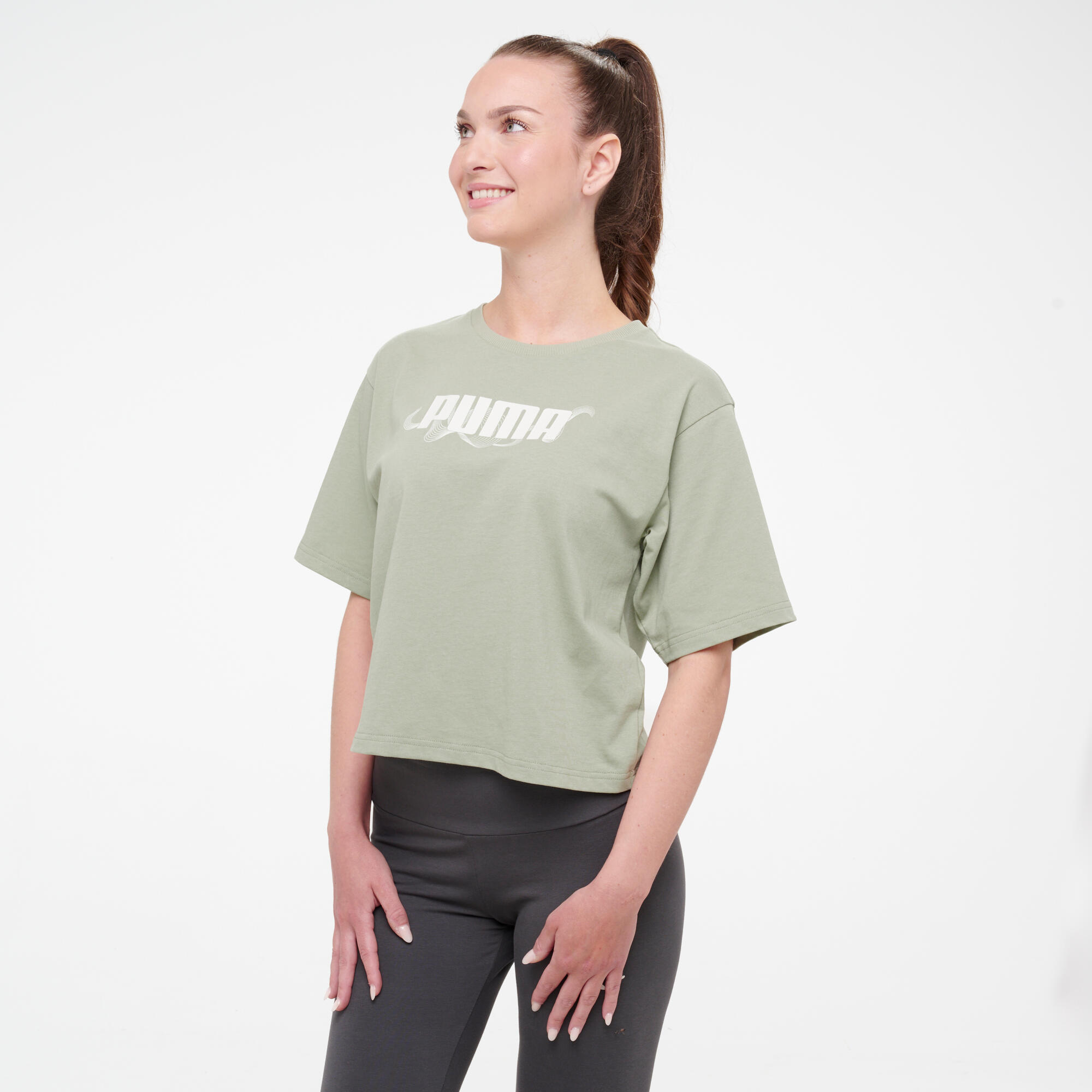 Puma dámske bavlnené crop tričko kaki XS