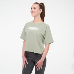 T-Shirt Crop de Fitness em Algodão Mulher Caqui