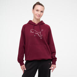 Sweatshirt com Capuz de Fitness em Algodão Mulher Bordô