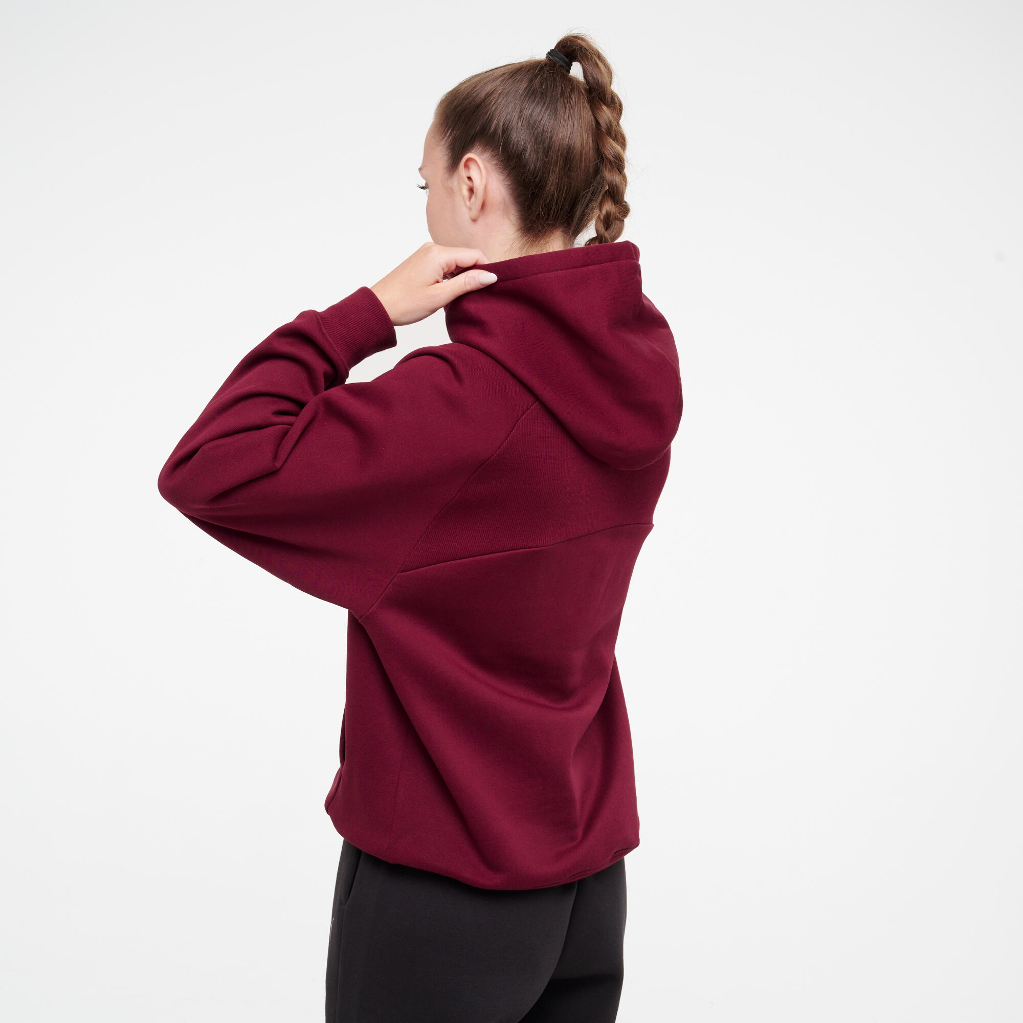 Sweat à capuche femme en coton, bordeaux 2/9