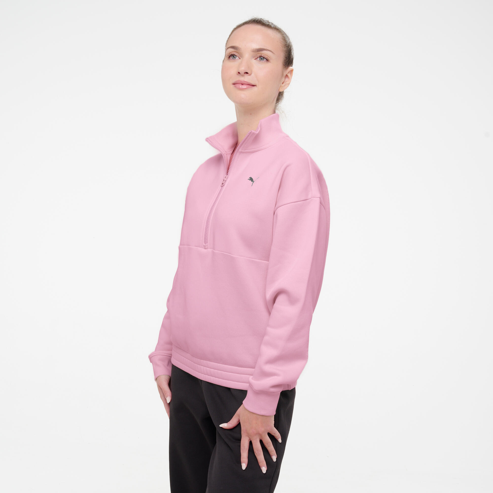 Sweat à col zippé en coton femme, rose 5/7