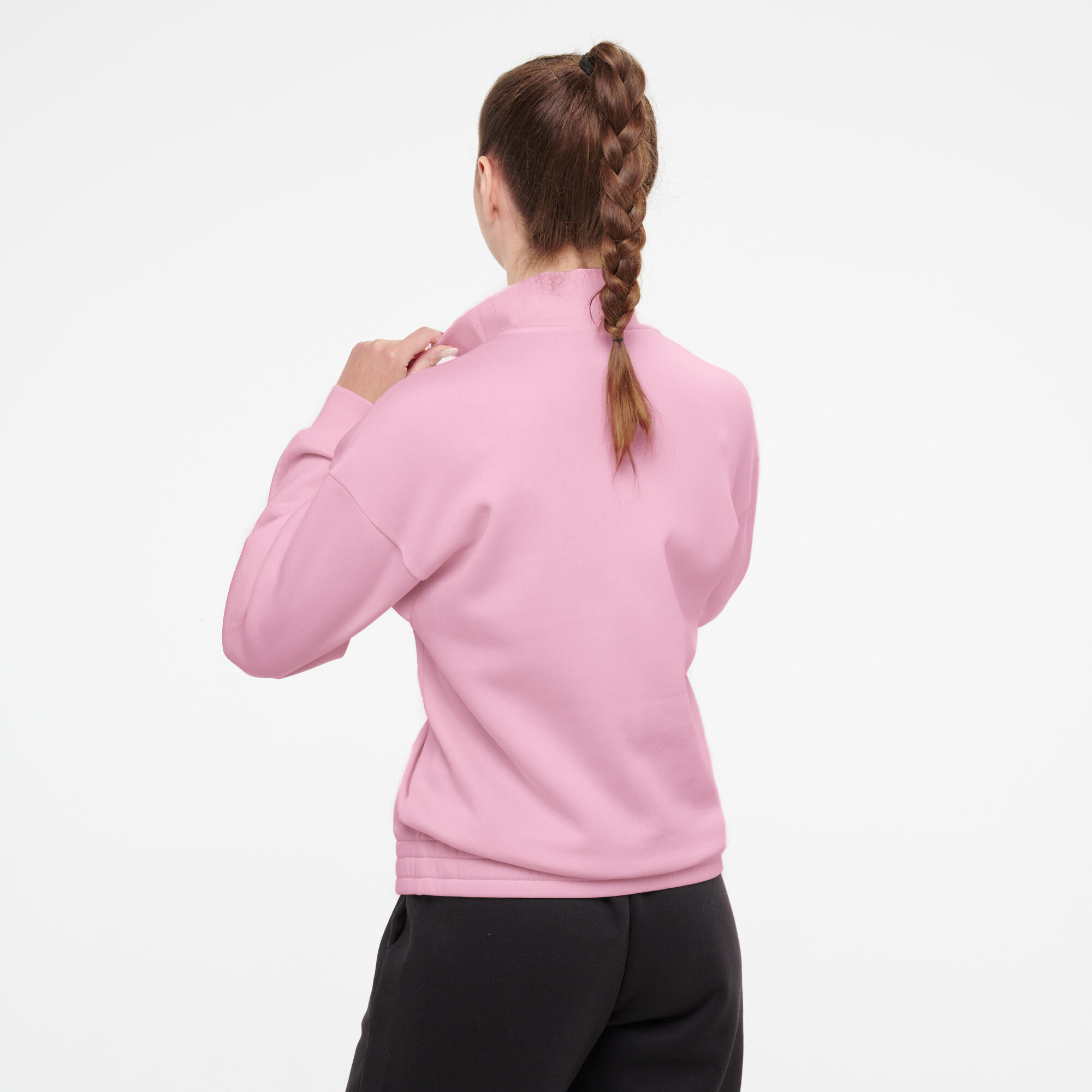 Sweat à col zippé en coton femme, rose 2/7