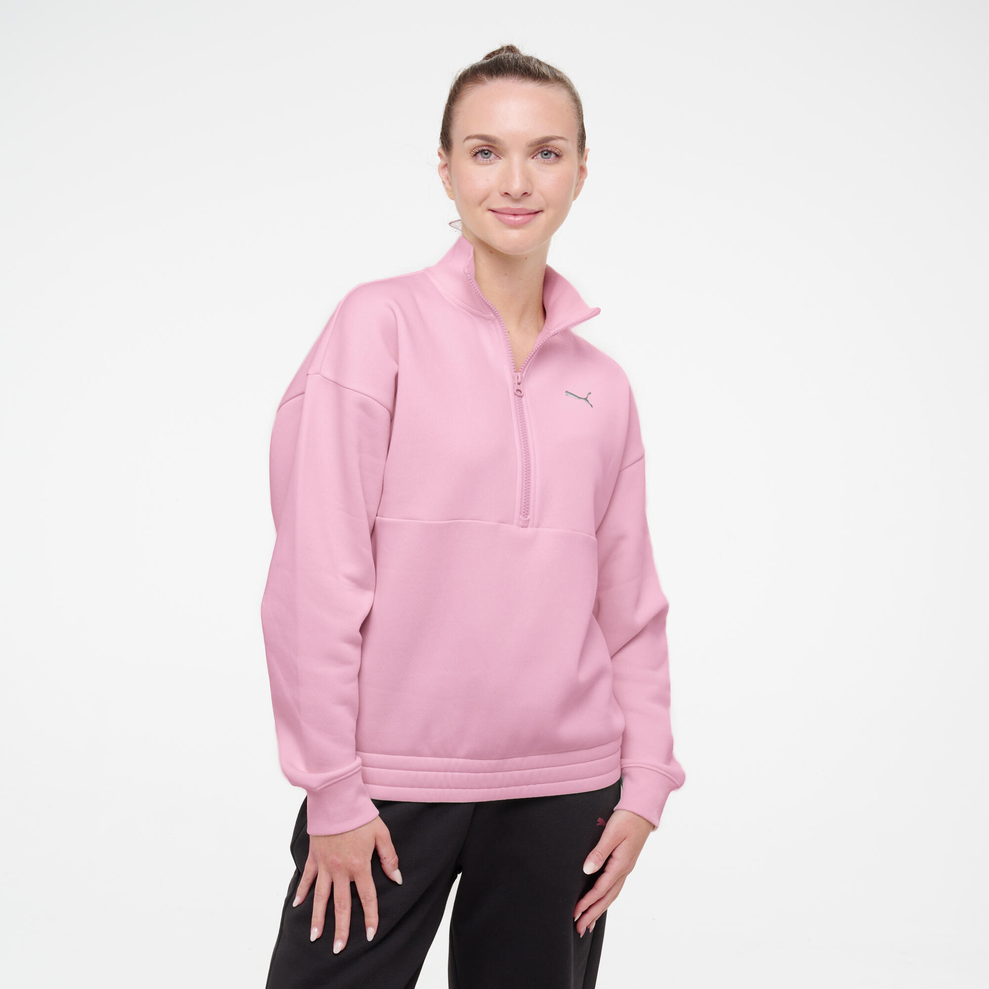 PUMA Women's Zip-Up Neck Cotton Sweatshirt - Pink