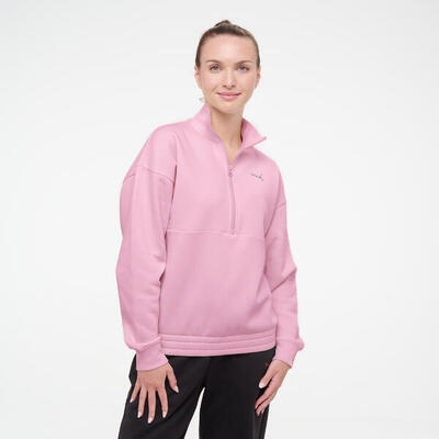Hoodie dames met 1/4 rits katoen roze