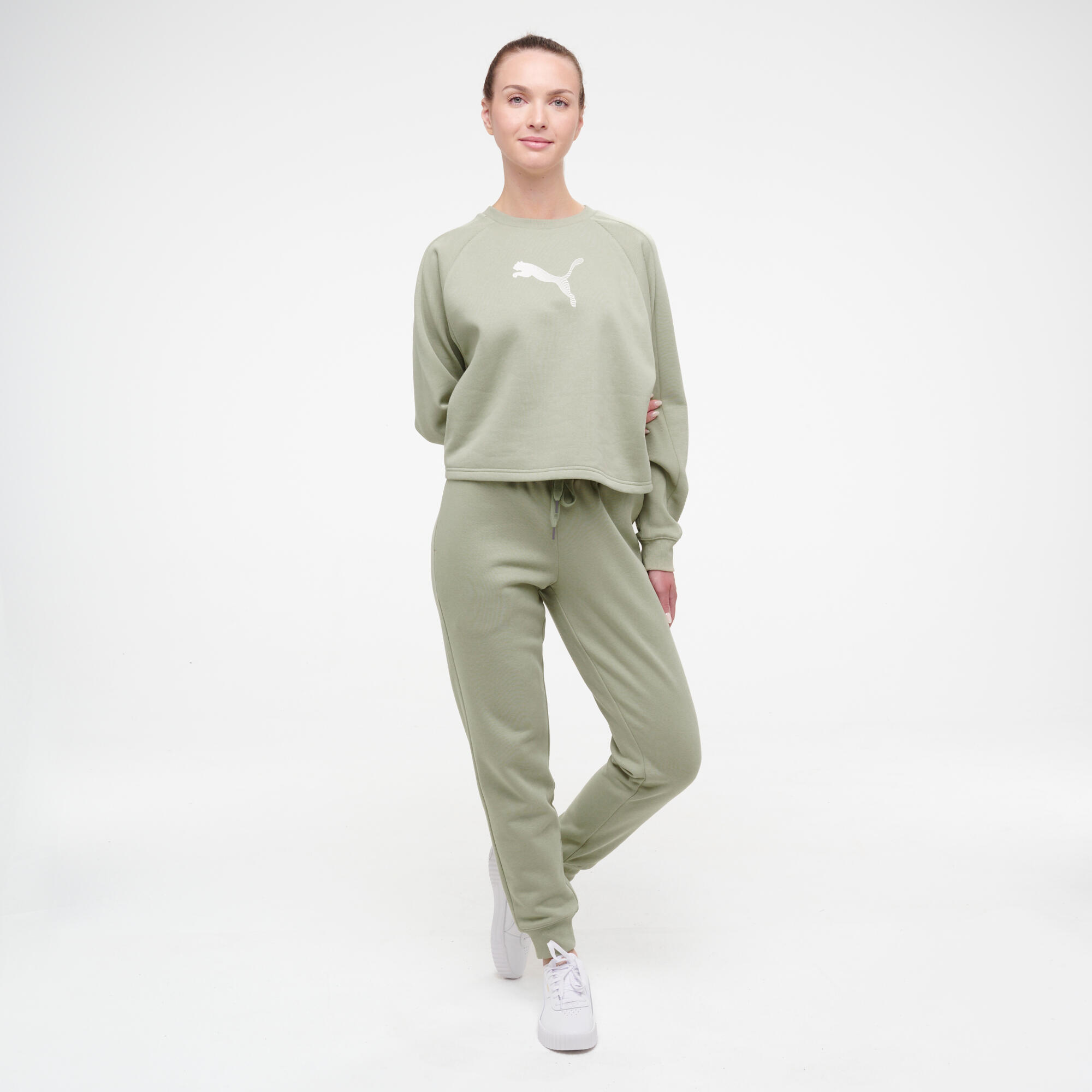 Sweat crop en coton femme, vert 6/7