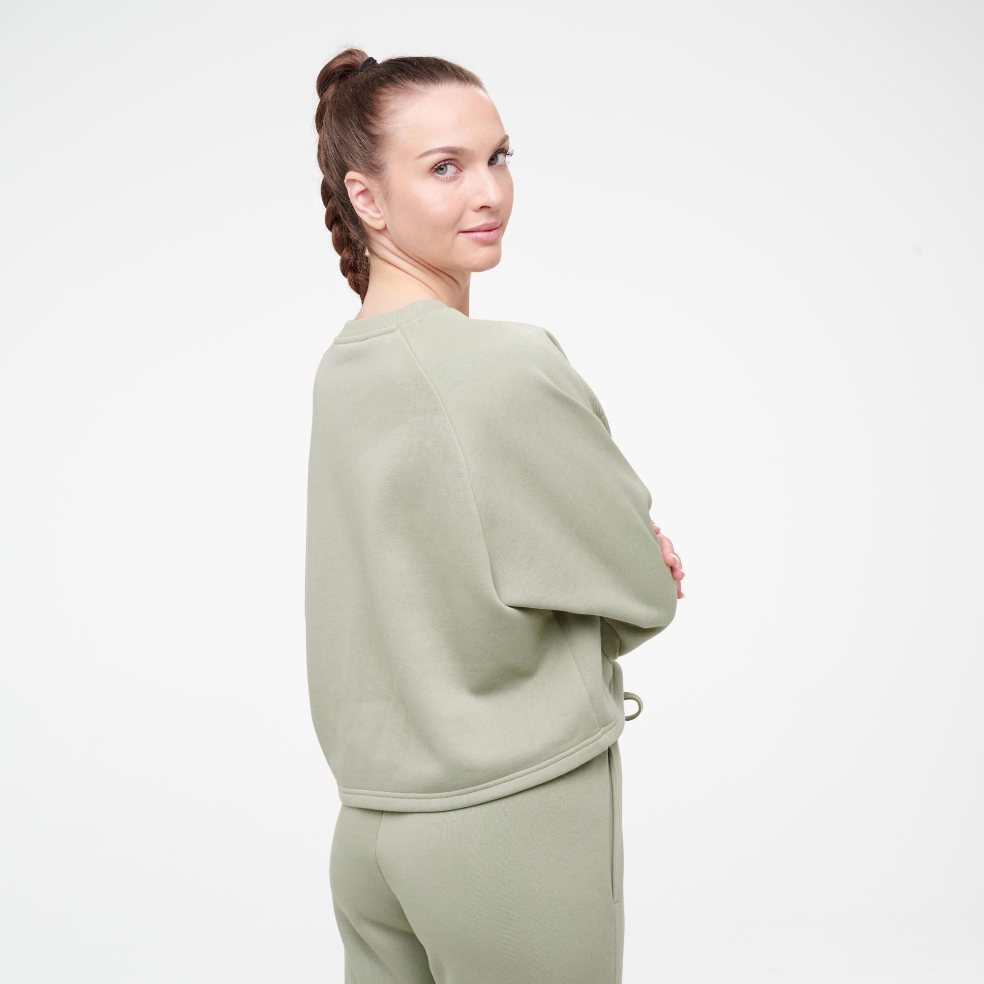 Sweat crop en coton femme, vert 5/7