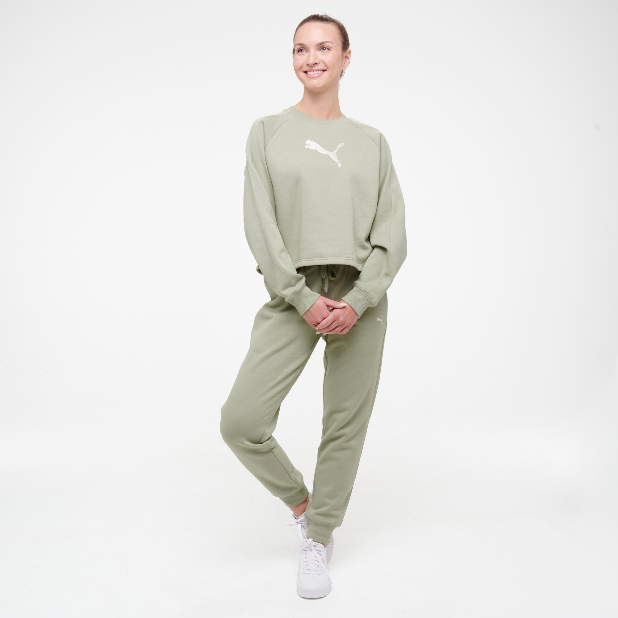 Sweat crop en coton femme, vert 3/7