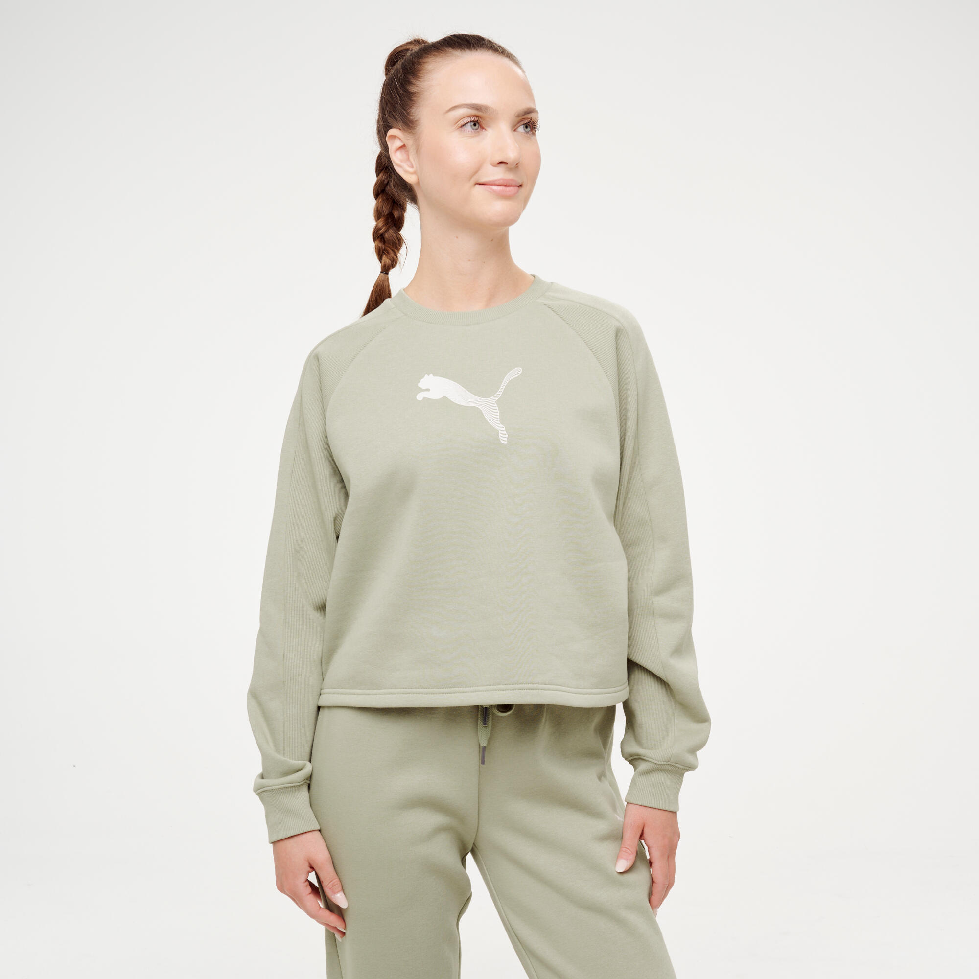 PUMA Women's Cropped Cotton Sweatshirt - Green