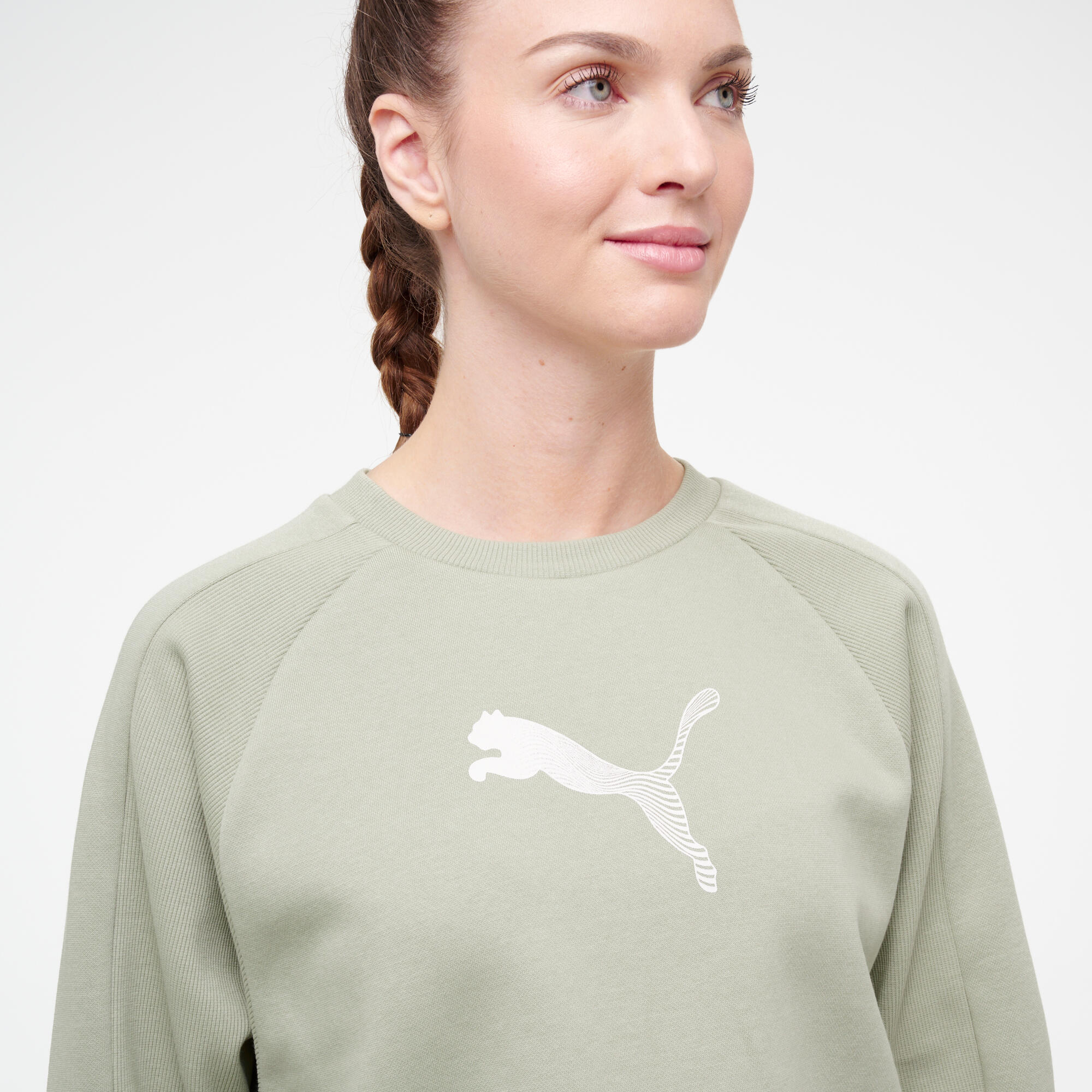 Sweat crop en coton femme, vert 4/7