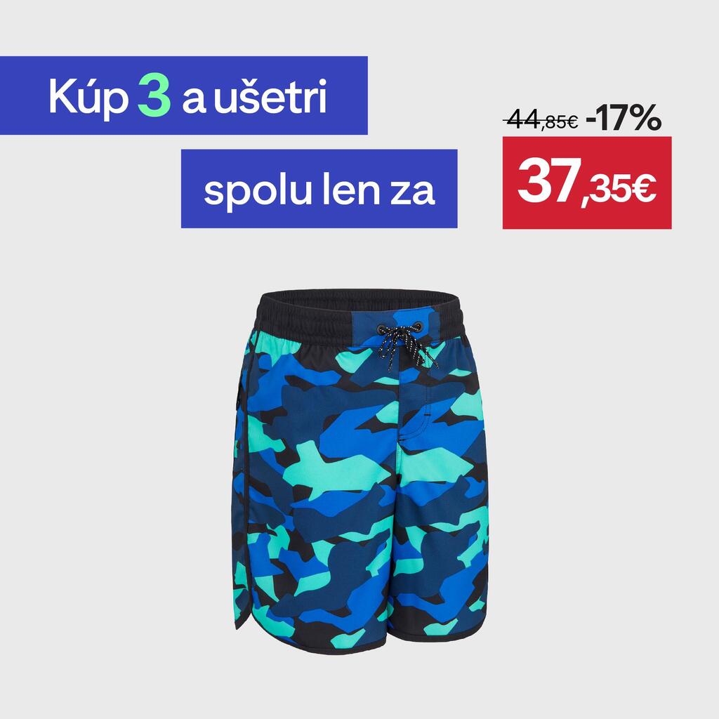 Chlapčenské plážové šortky 500 Geometric modré maskáčové