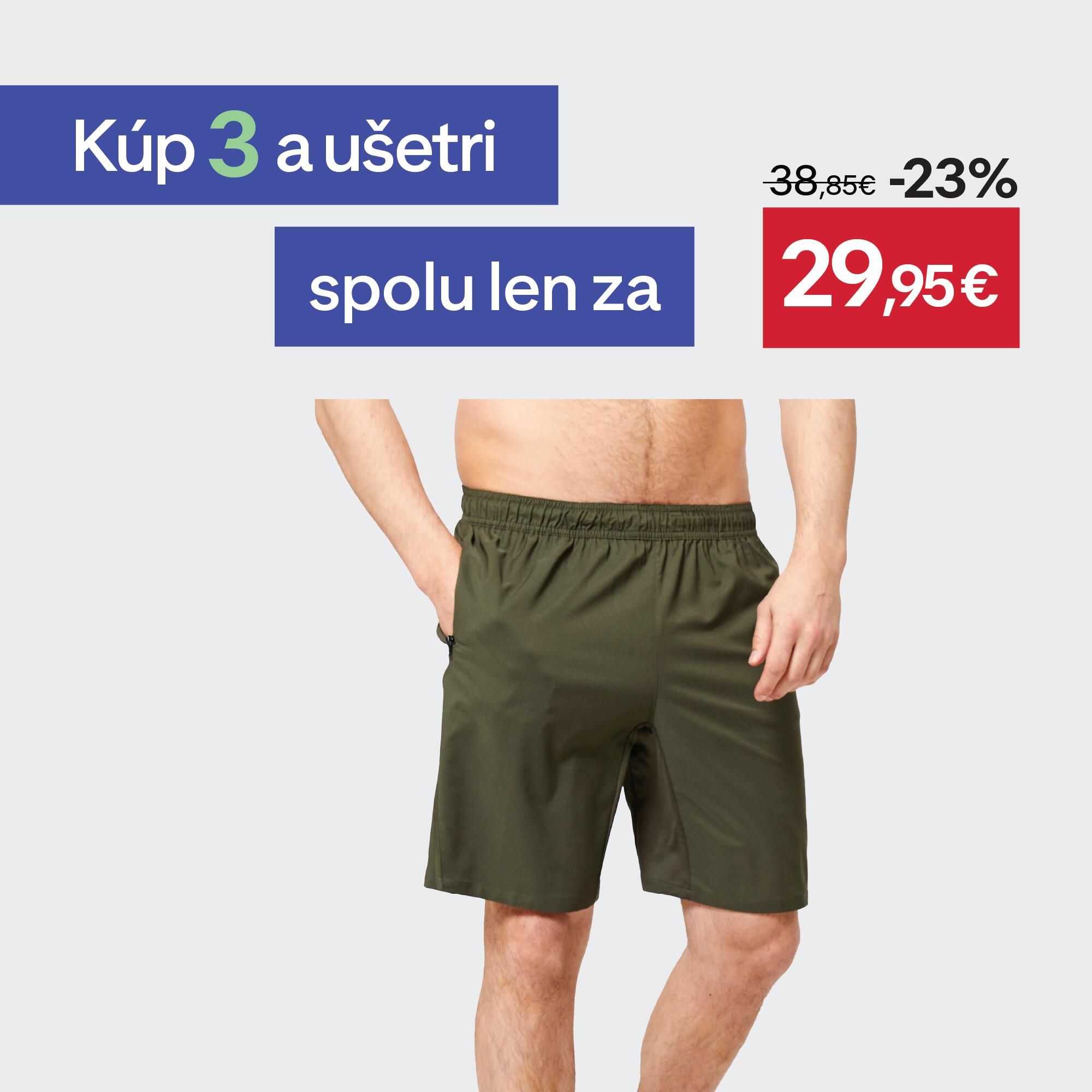DOMYOS Šortky na fitness s vreckami na zips – kaki zelené 3XL