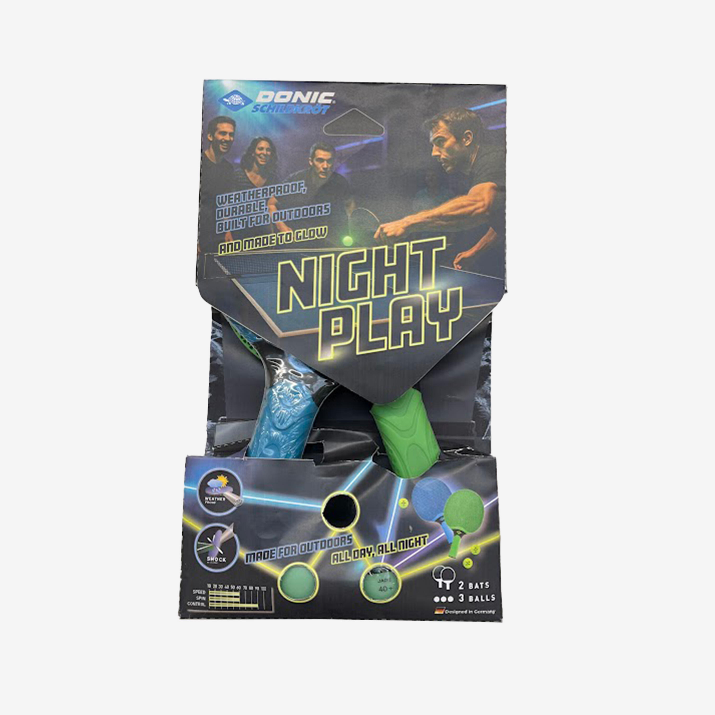 Set mit strapazierfähigen Tischtennisschlägern und Bällen, Outdoor-Set blau/grün 15/15